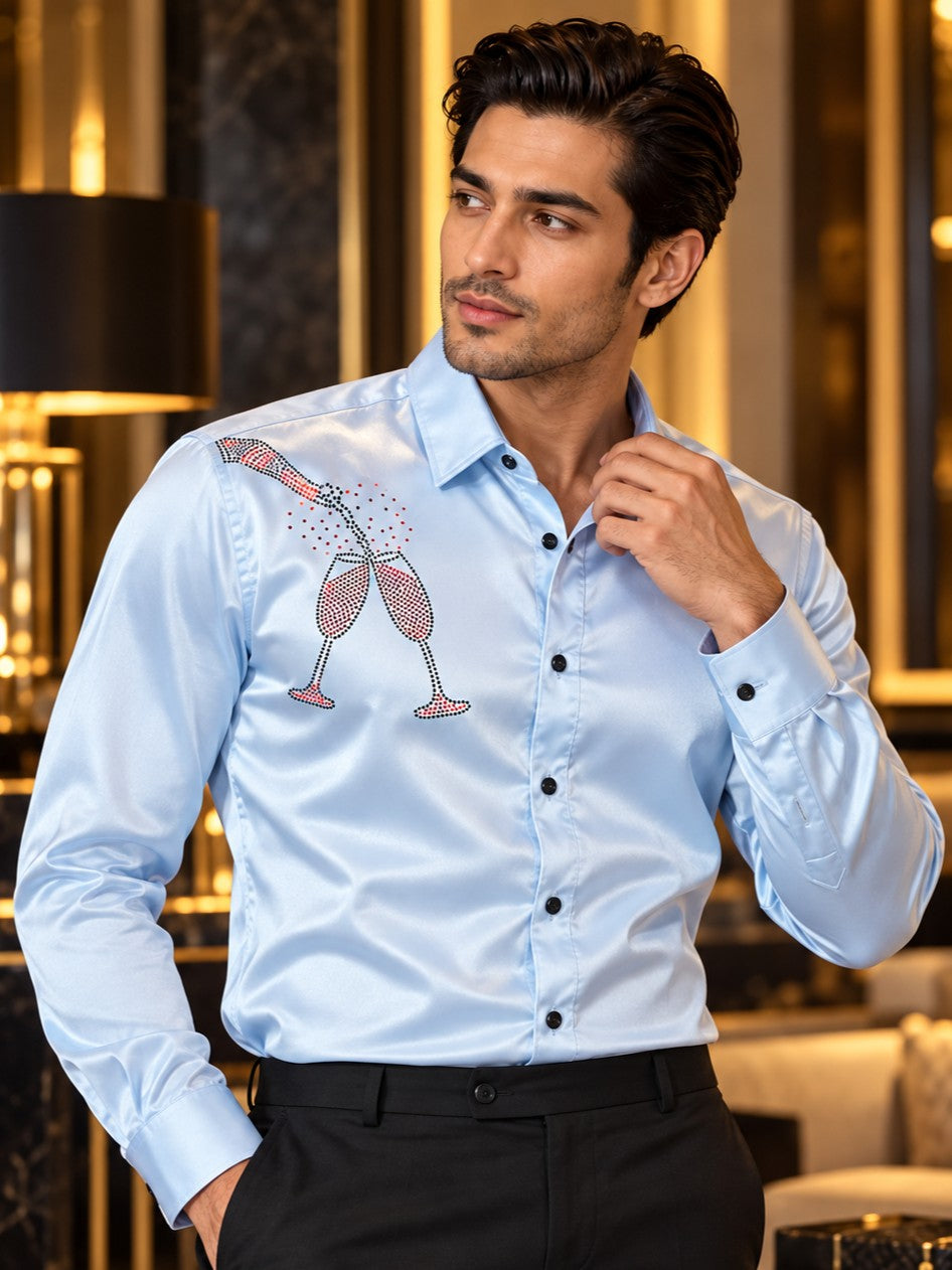 Men Sky Blue Formal and Party Wear Designer Shirt