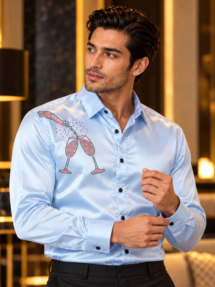 Men Sky Blue Formal and Party Wear Designer Shirt