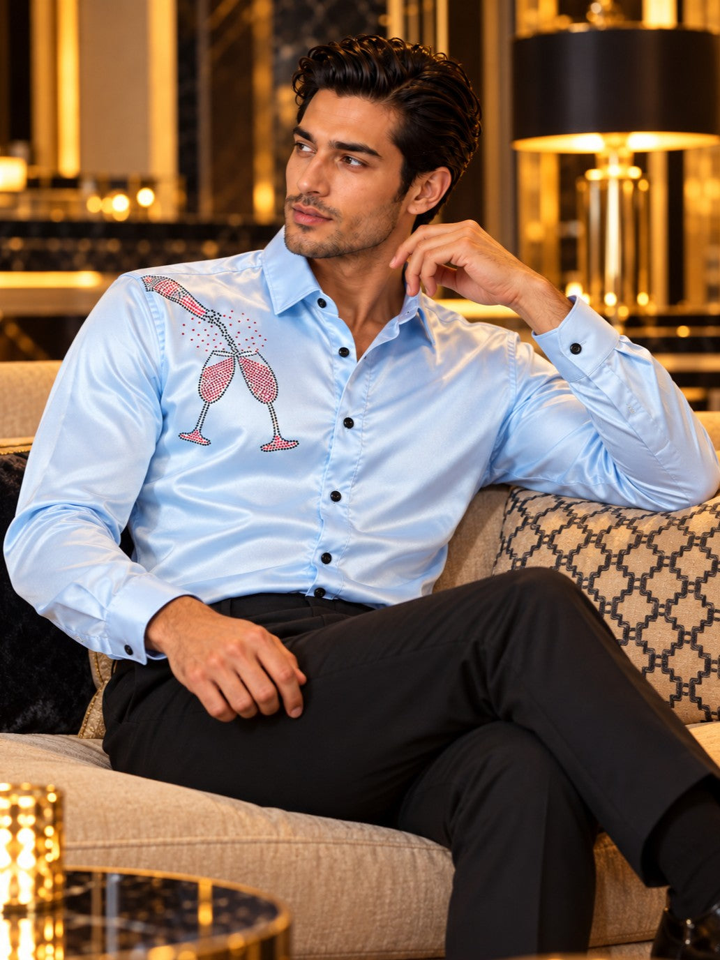 Men Sky Blue Formal and Party Wear Designer Shirt
