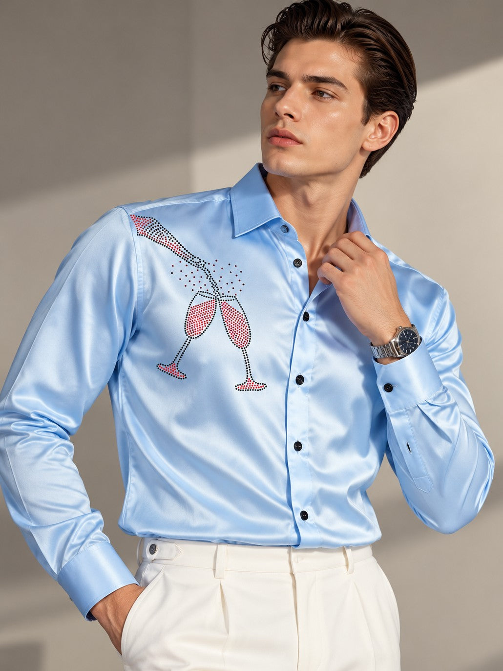 Men Sky Blue Formal and Party Wear Designer Shirt