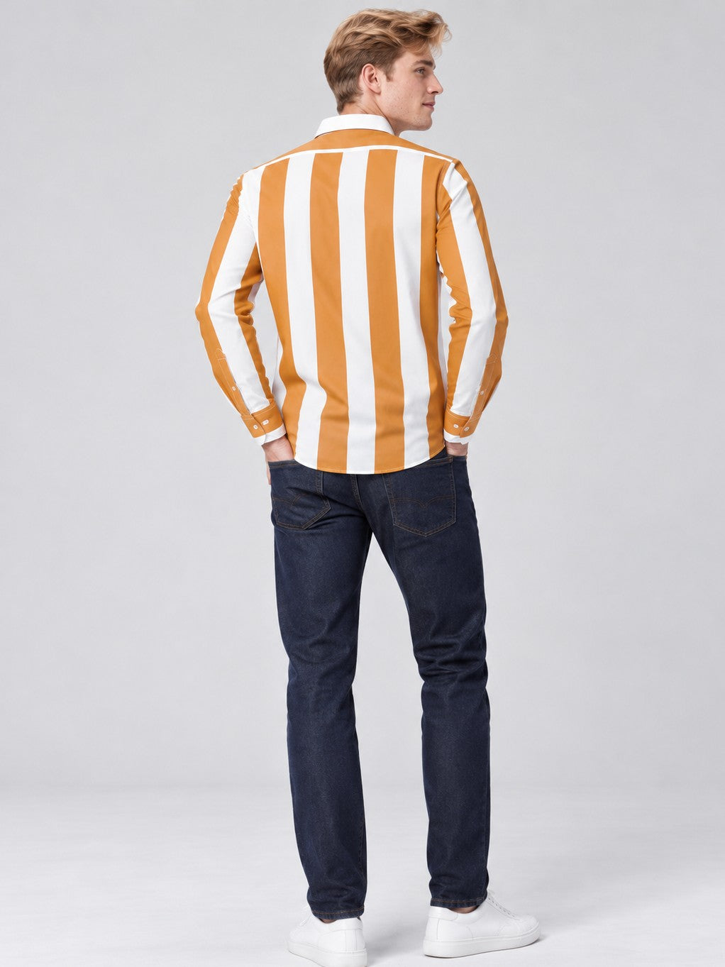 Men Orange Striped Regular Fit Formal, Casual Wear Shirt