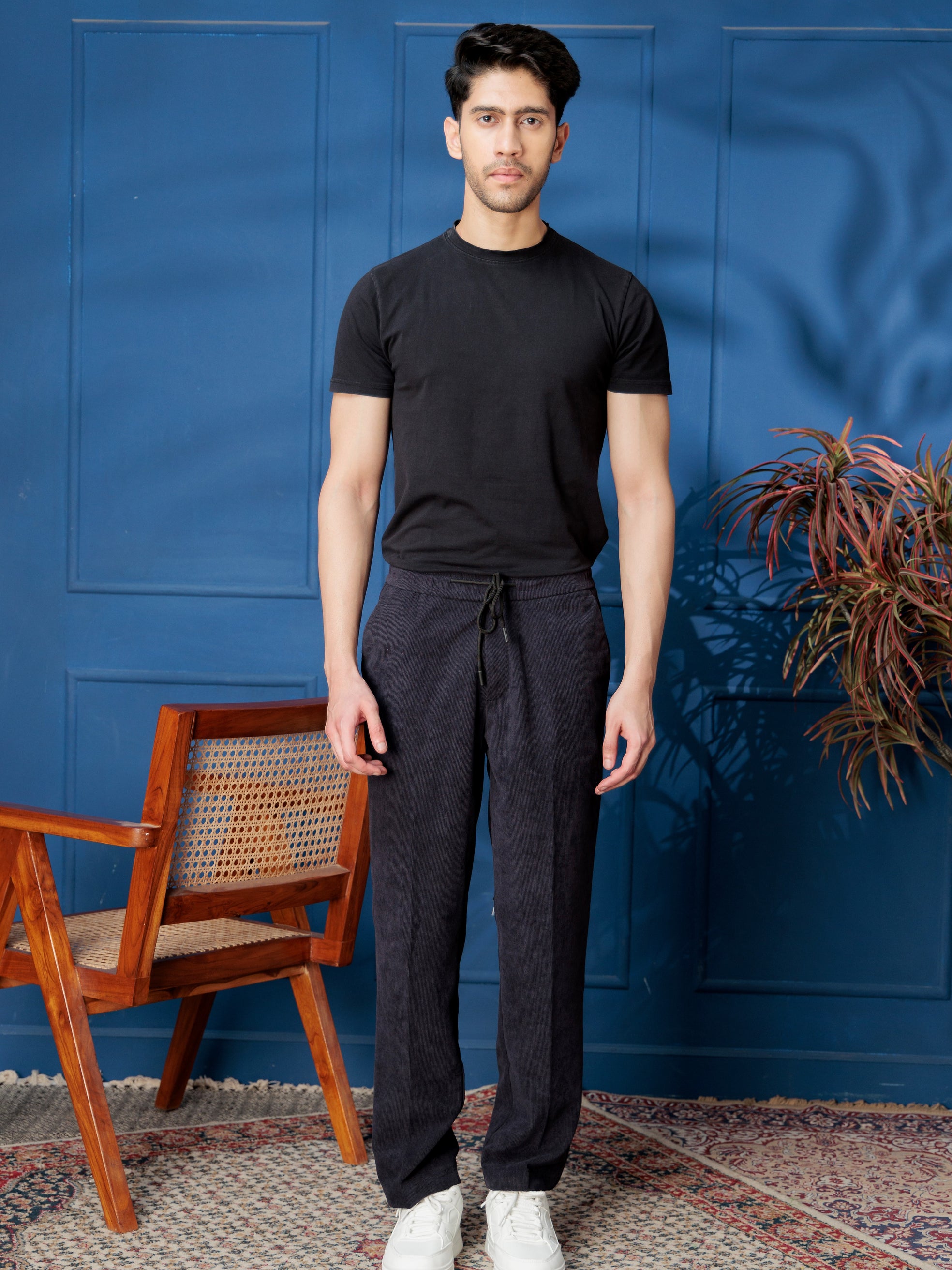 FOOMER NAVY CORDUROY RELAXED FIT TROUSERS FOR MEN'S