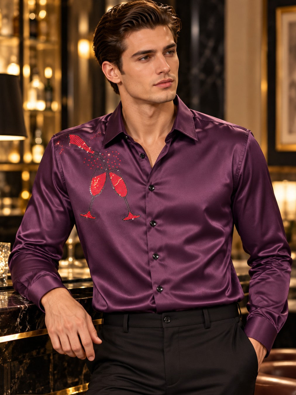 Men's Dark Purple Formal and Party Wear Designer Shirt