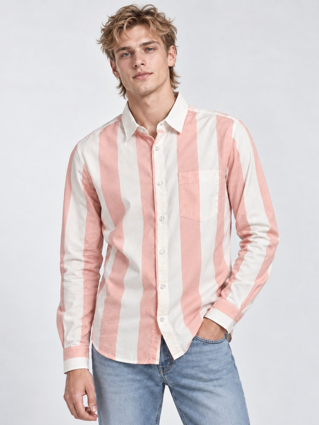 Men Pink Striped Regular Fit Formal, Casual Wear Shirt