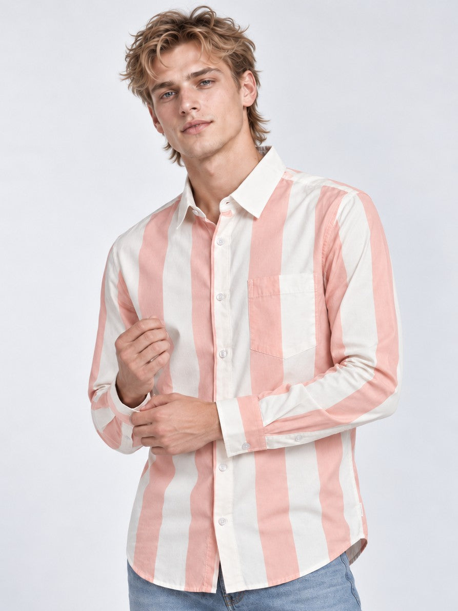 Men Pink Striped Regular Fit Formal, Casual Wear Shirt