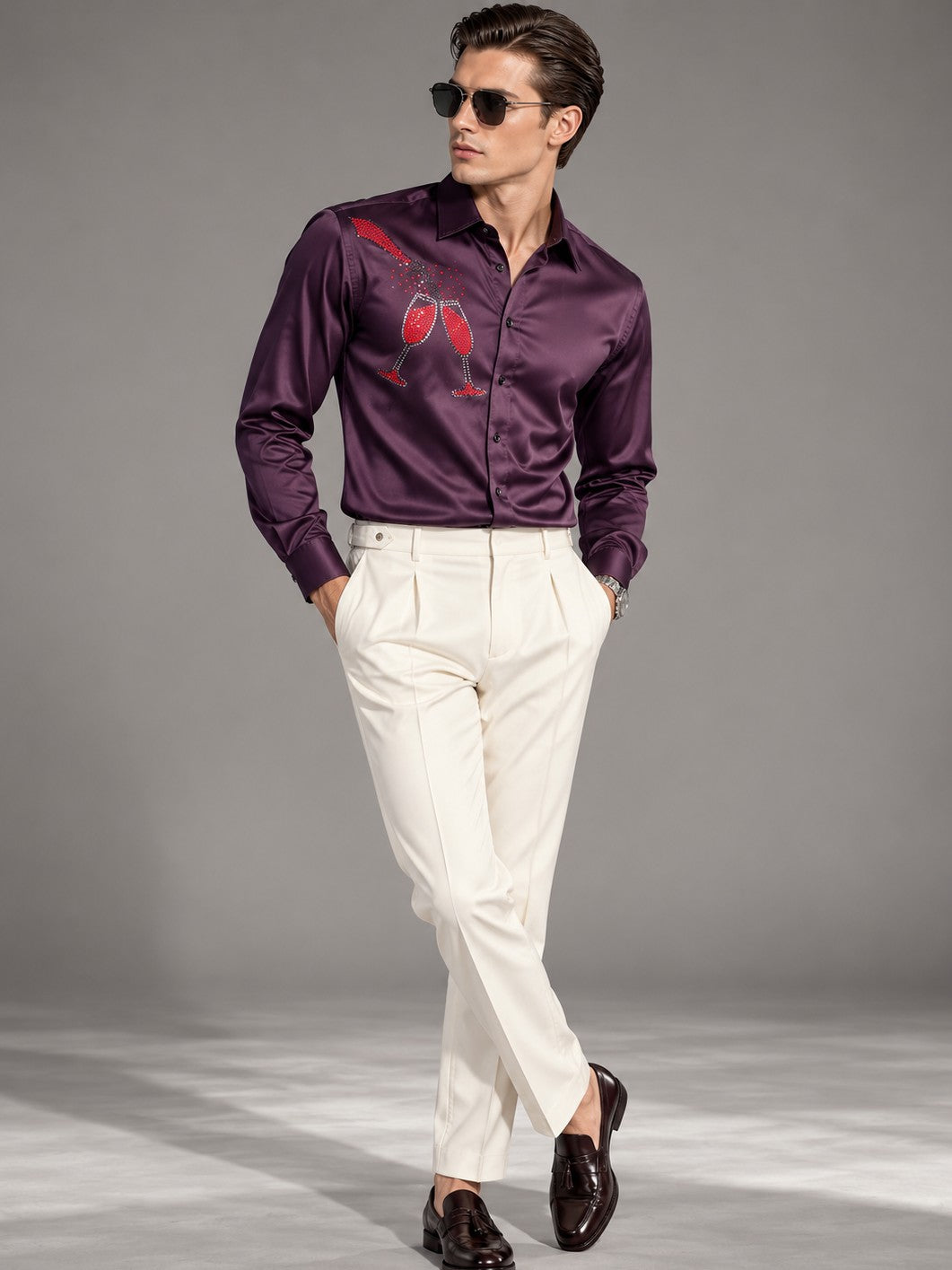 Men's Dark Purple Formal and Party Wear Designer Shirt