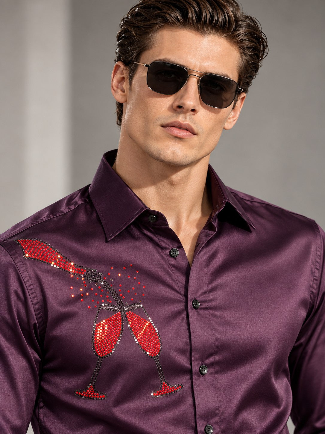 Men's Dark Purple Formal and Party Wear Designer Shirt