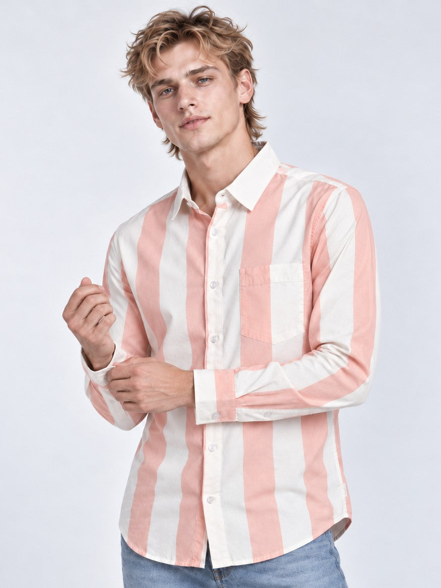 Men Pink Striped Regular Fit Formal, Casual Wear Shirt