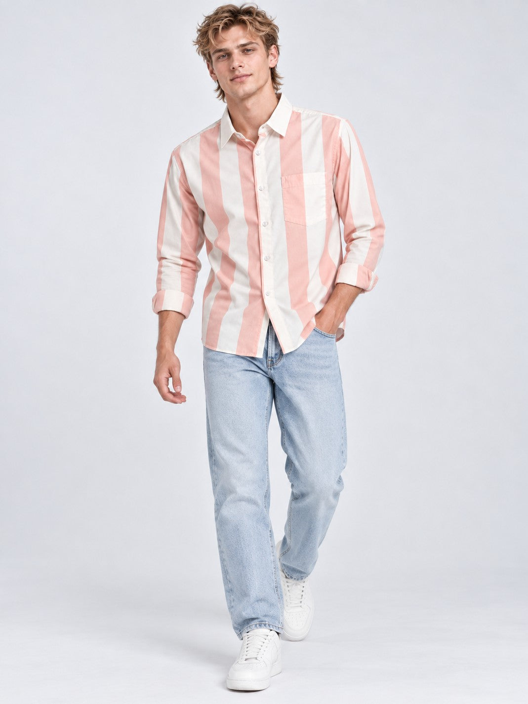 Men Pink Striped Regular Fit Formal, Casual Wear Shirt