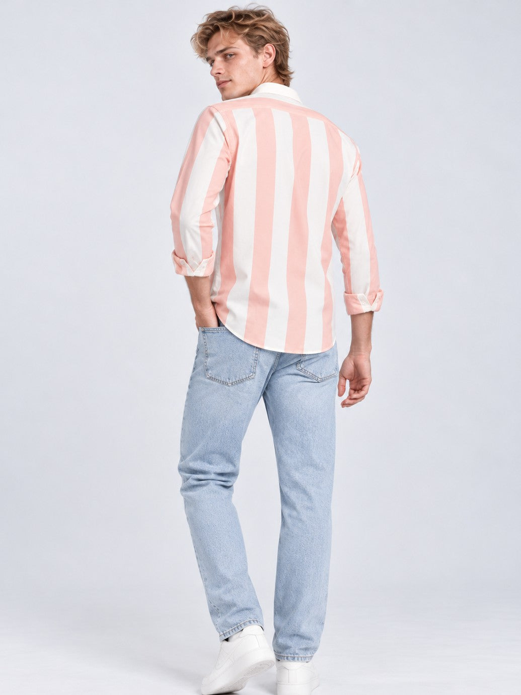 Men Pink Striped Regular Fit Formal, Casual Wear Shirt