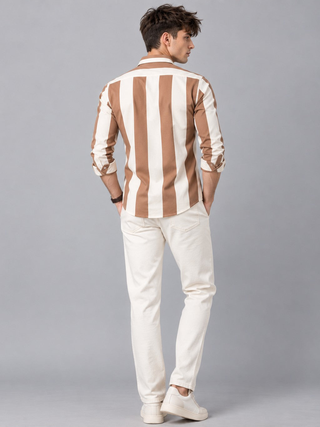 Men Brown Striped Regular Fit Formal, Casual Wear Shirt