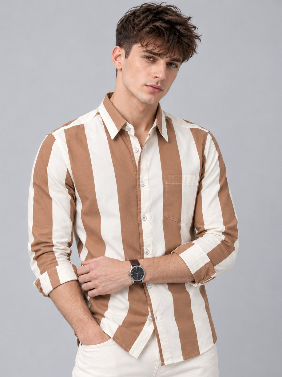 Men Brown Striped Regular Fit Formal, Casual Wear Shirt