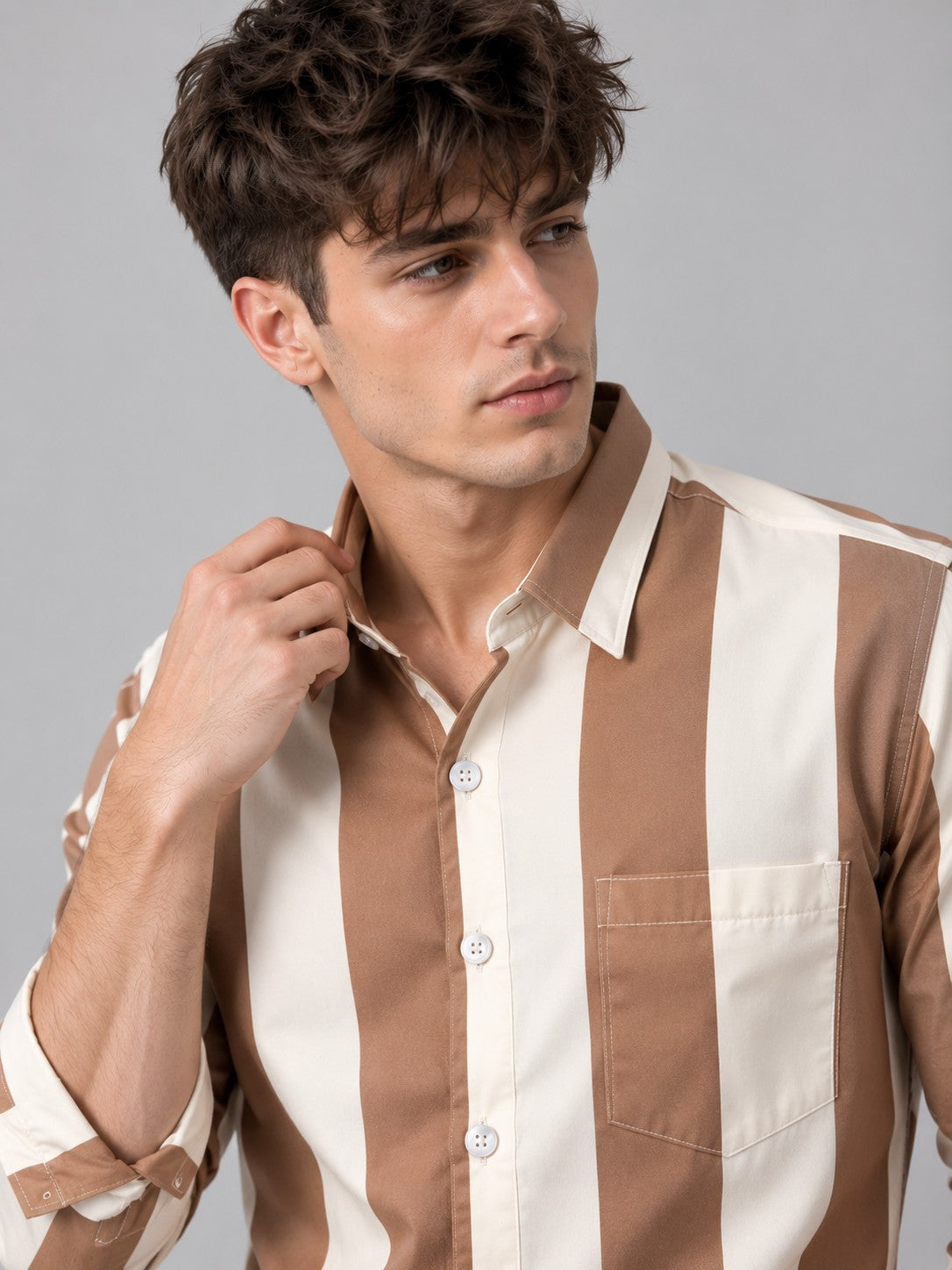 Men Brown Striped Regular Fit Formal, Casual Wear Shirt