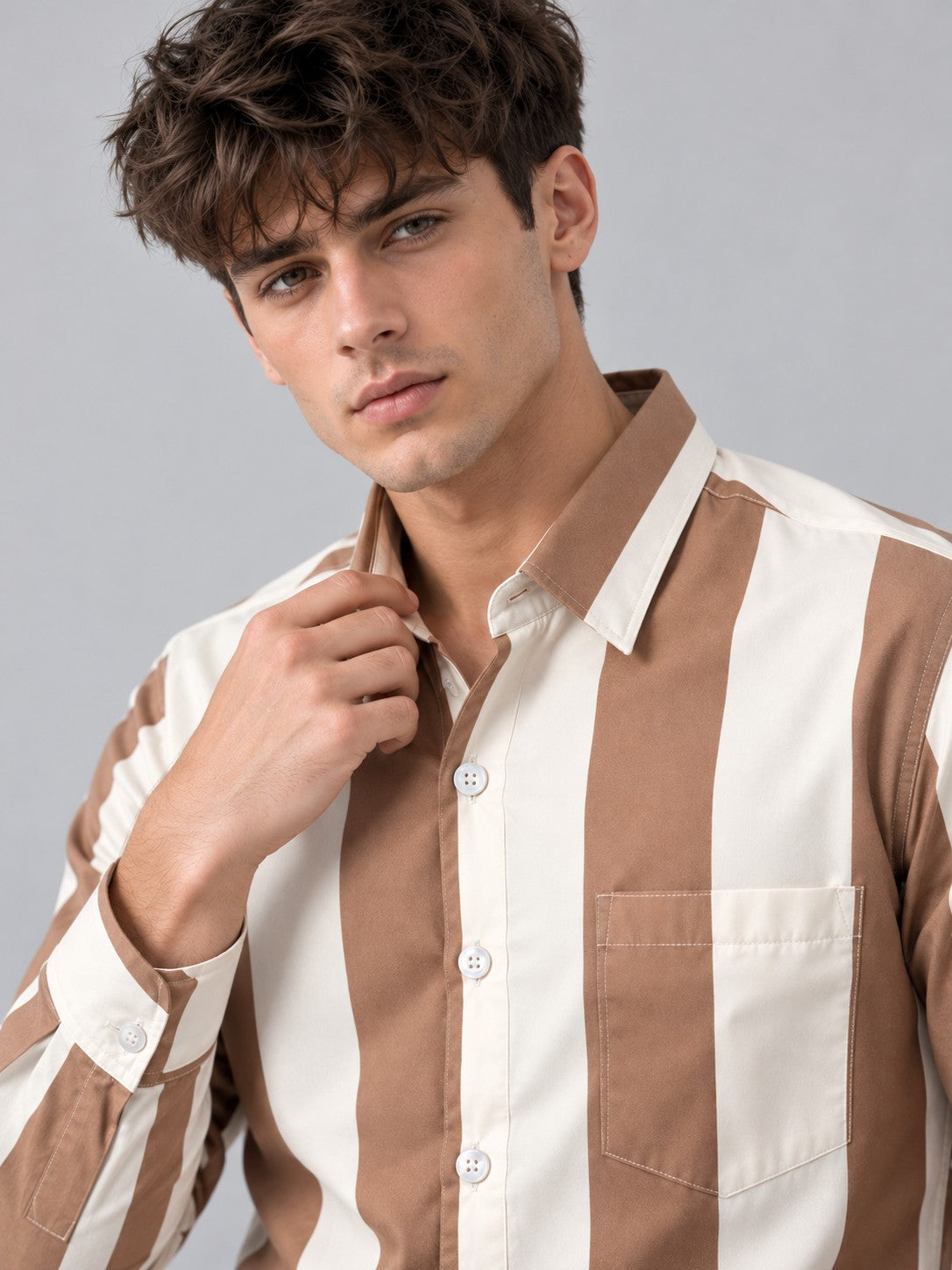 Men Brown Striped Regular Fit Formal, Casual Wear Shirt