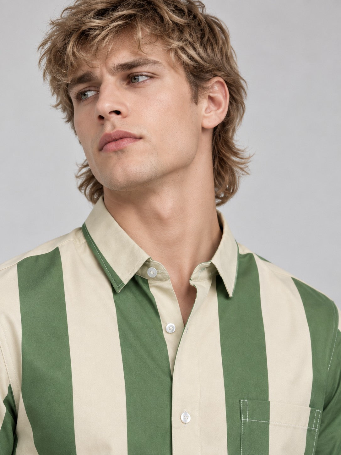 Men Green Striped Regular Fit Formal, Casual Wear Shirt