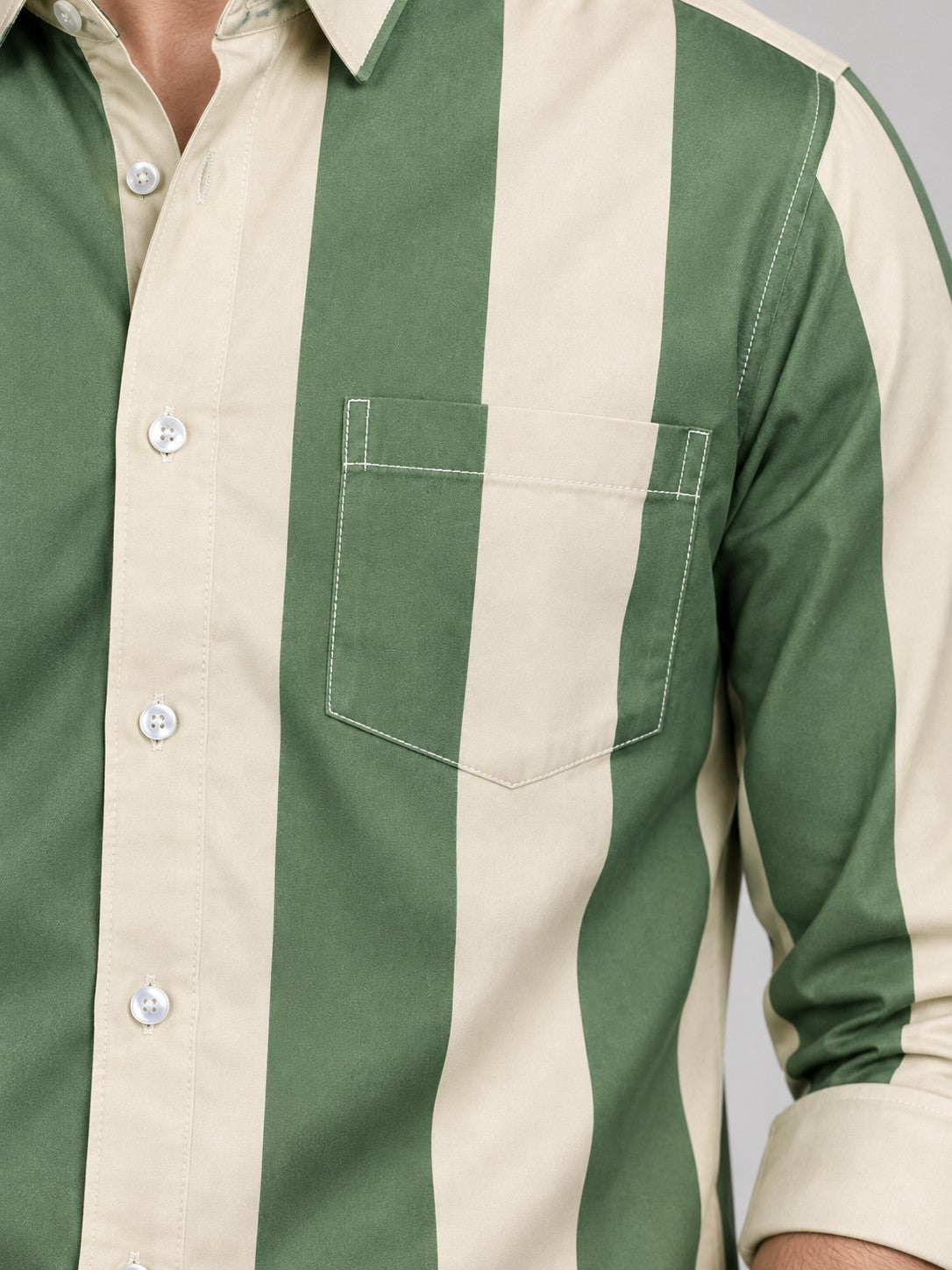 Men Green Striped Regular Fit Formal, Casual Wear Shirt