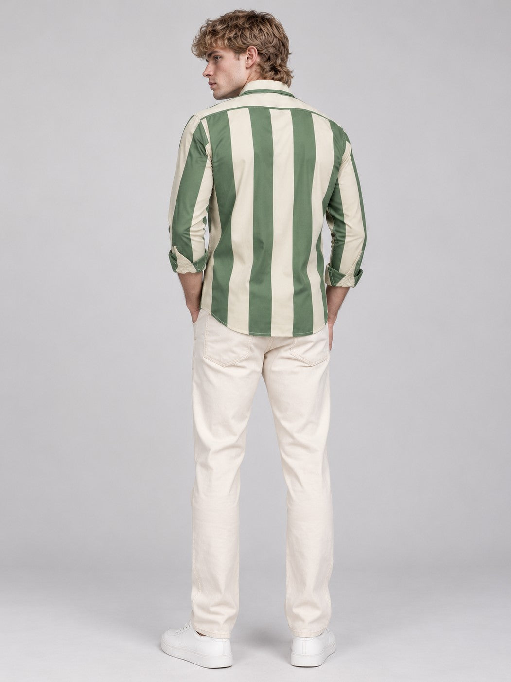 Men Green Striped Regular Fit Formal, Casual Wear Shirt