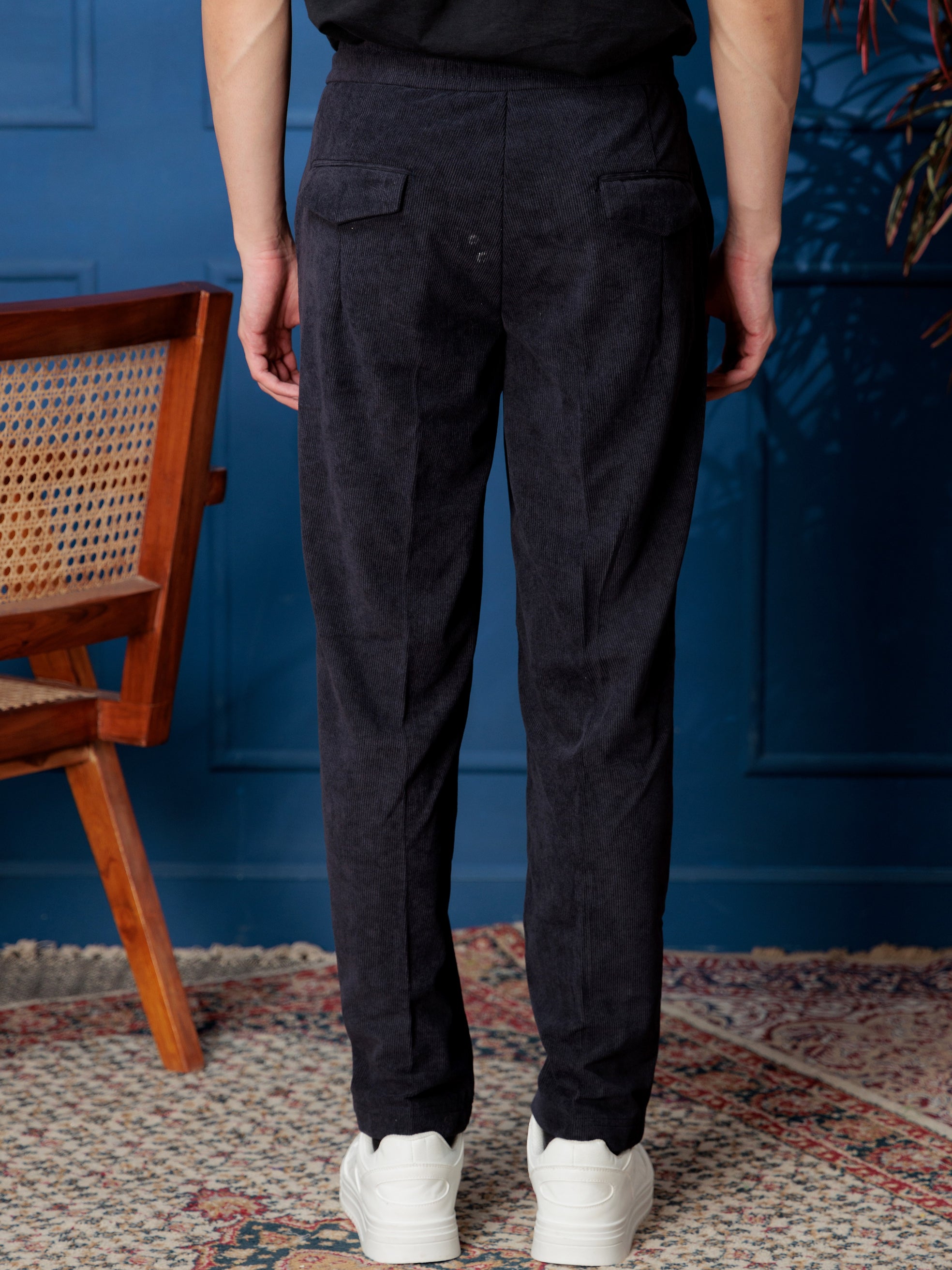 FOOMER NAVY CORDUROY RELAXED FIT TROUSERS FOR MEN'S