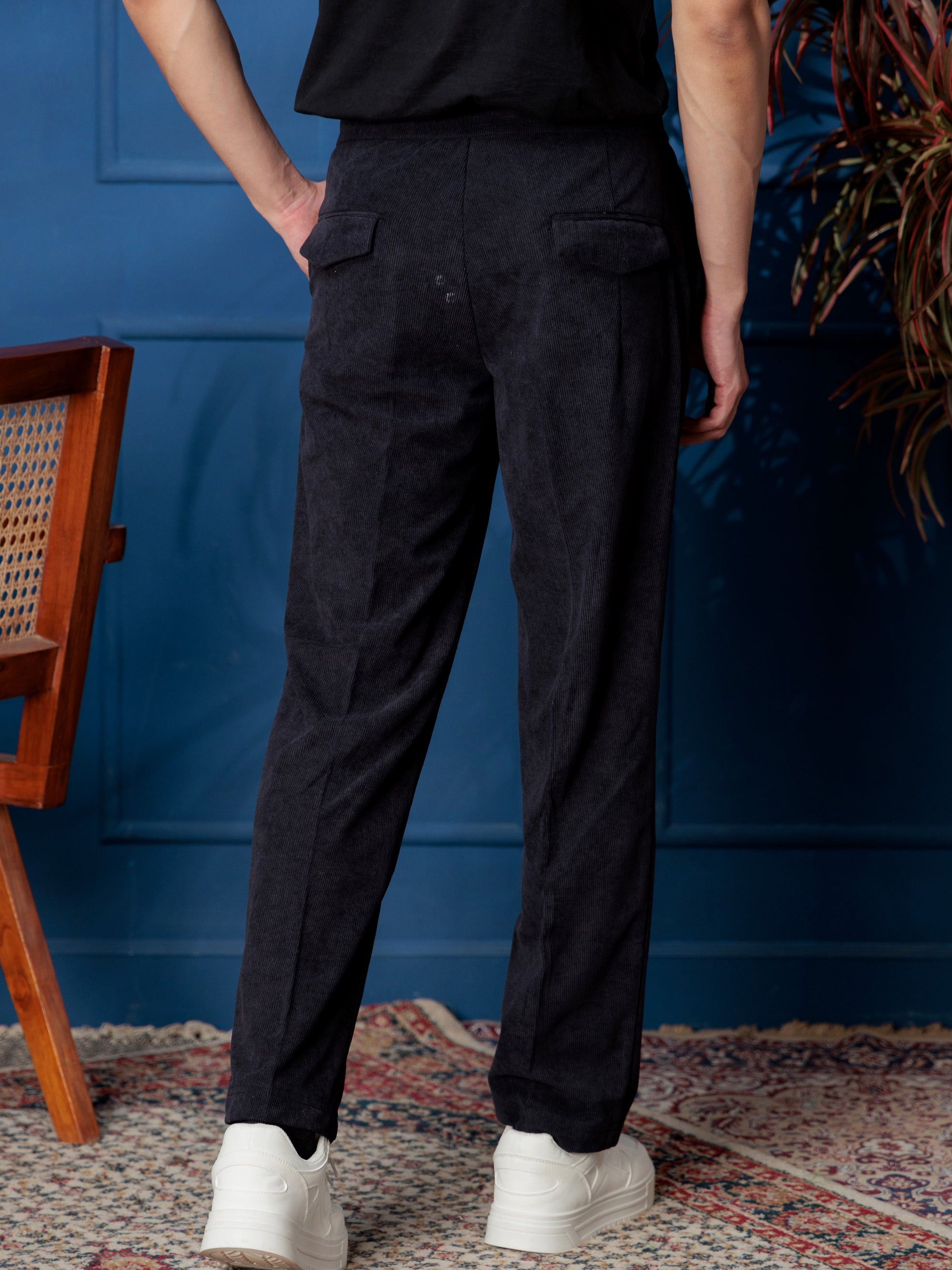 FOOMER NAVY CORDUROY RELAXED FIT TROUSERS FOR MEN'S