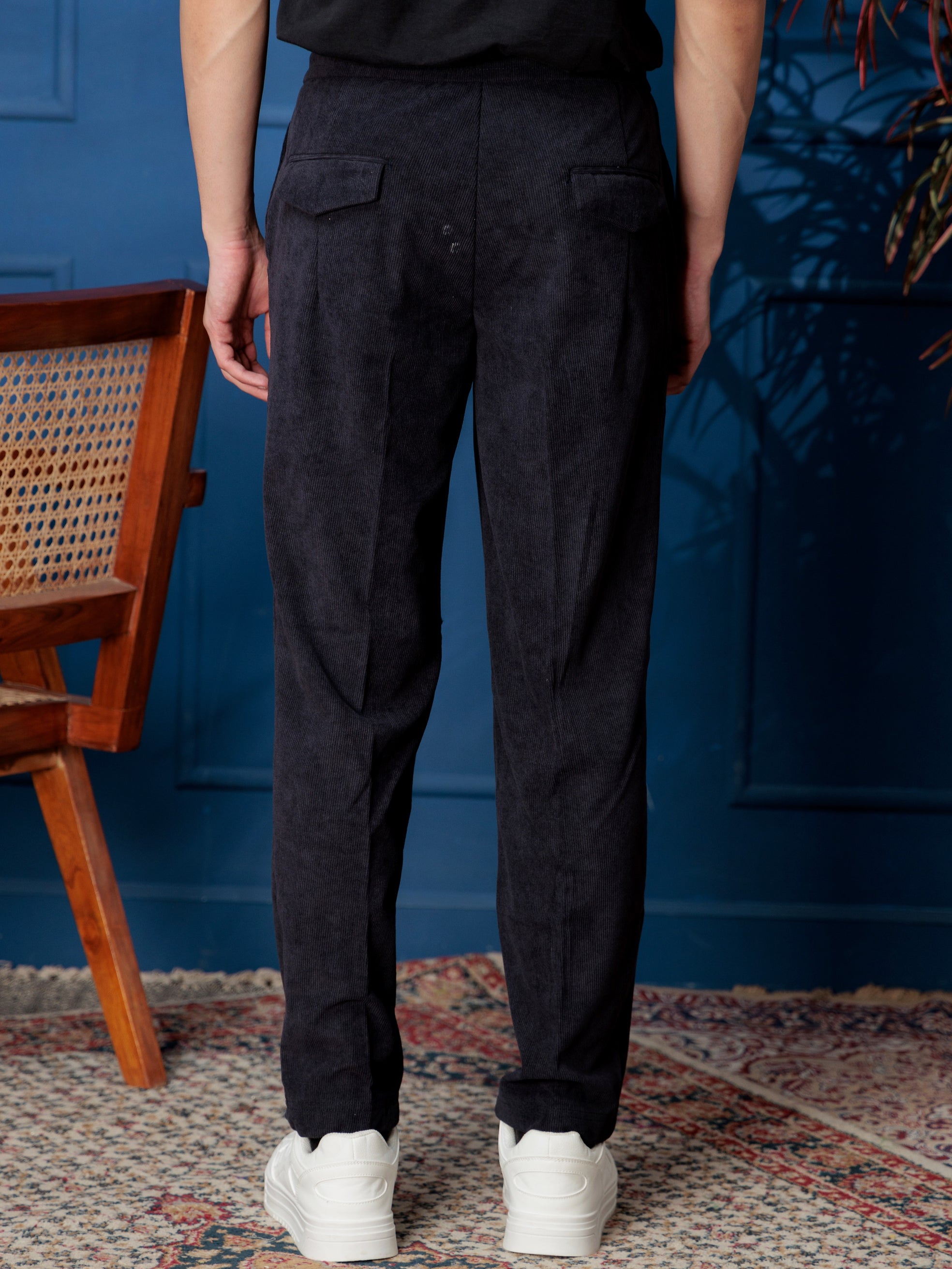 FOOMER NAVY CORDUROY RELAXED FIT TROUSERS FOR MEN'S