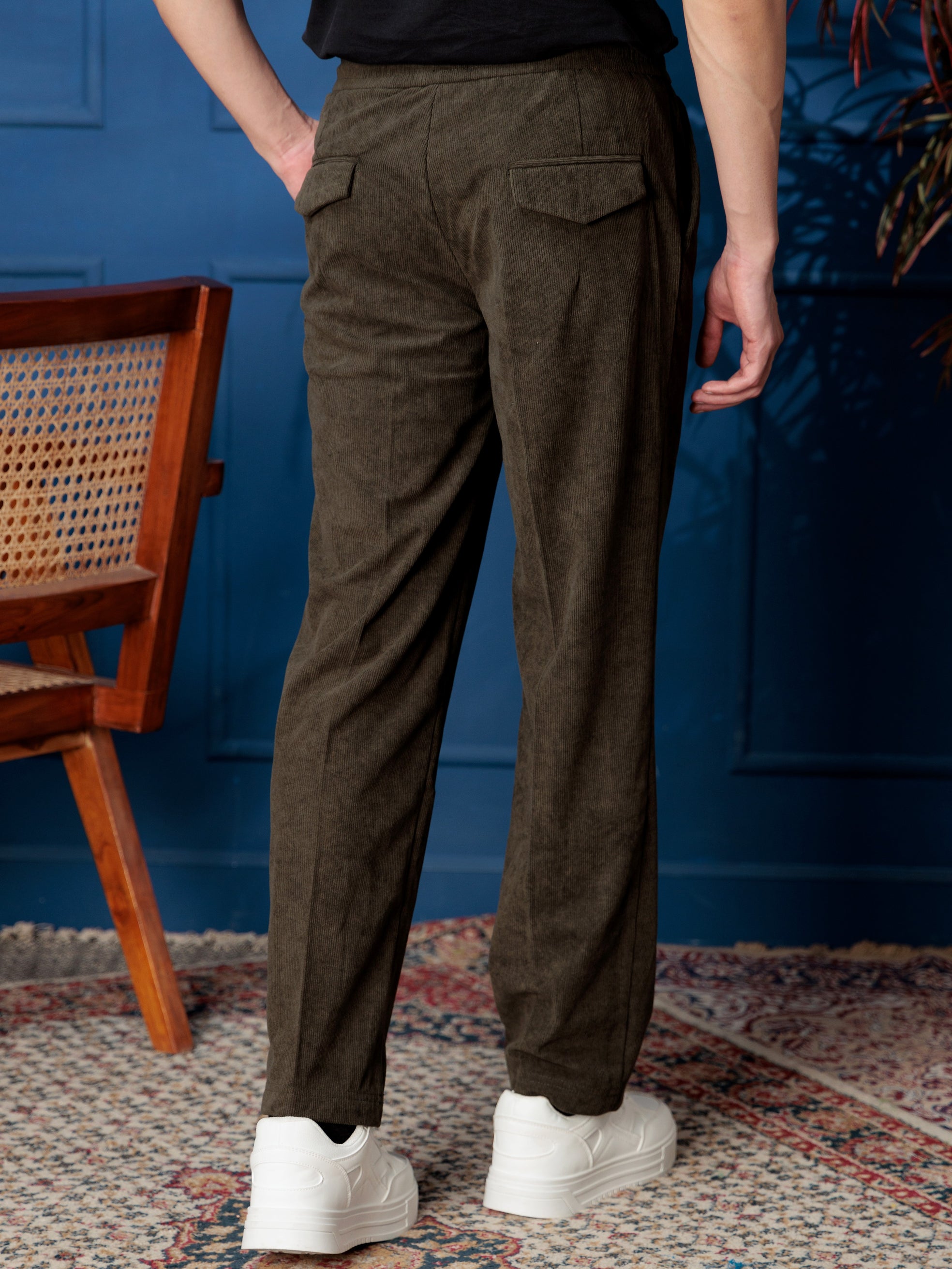 FOOMER OLIVE CORDUROY RELAXED FIT TROUSERS FOR MEN'S