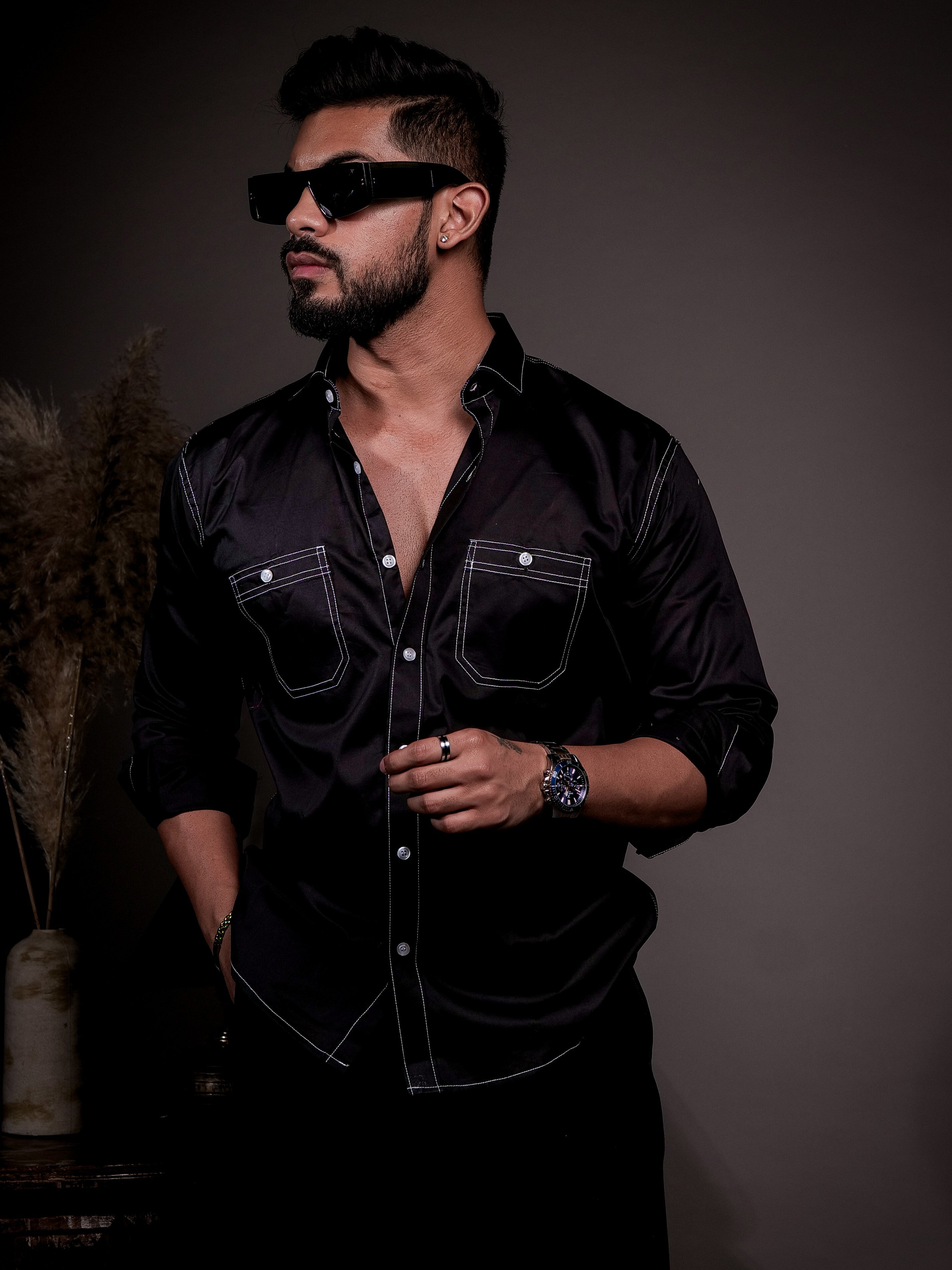 Black designer shop shirt mens