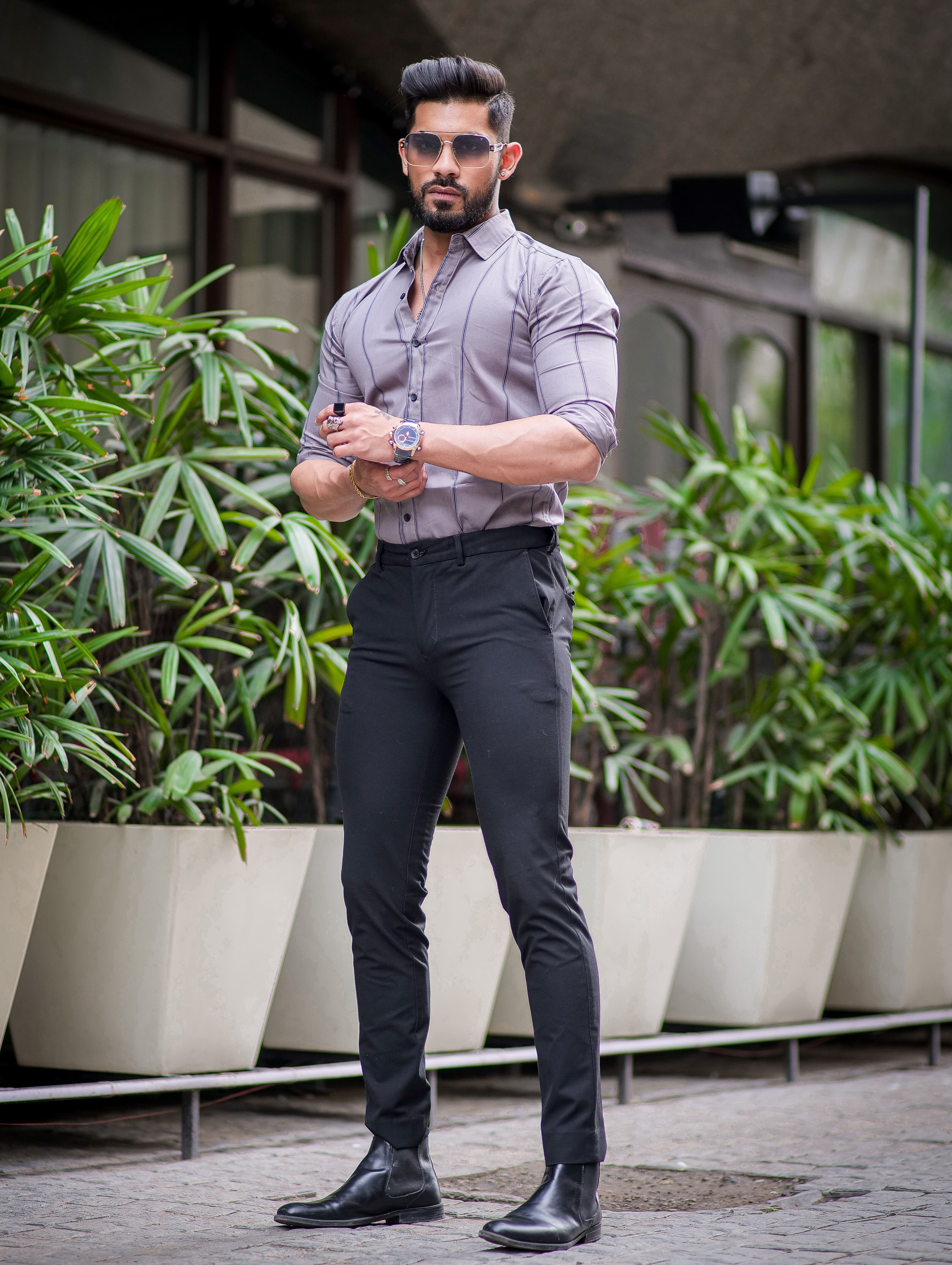 Medium Grey Striped Cotton Shirt