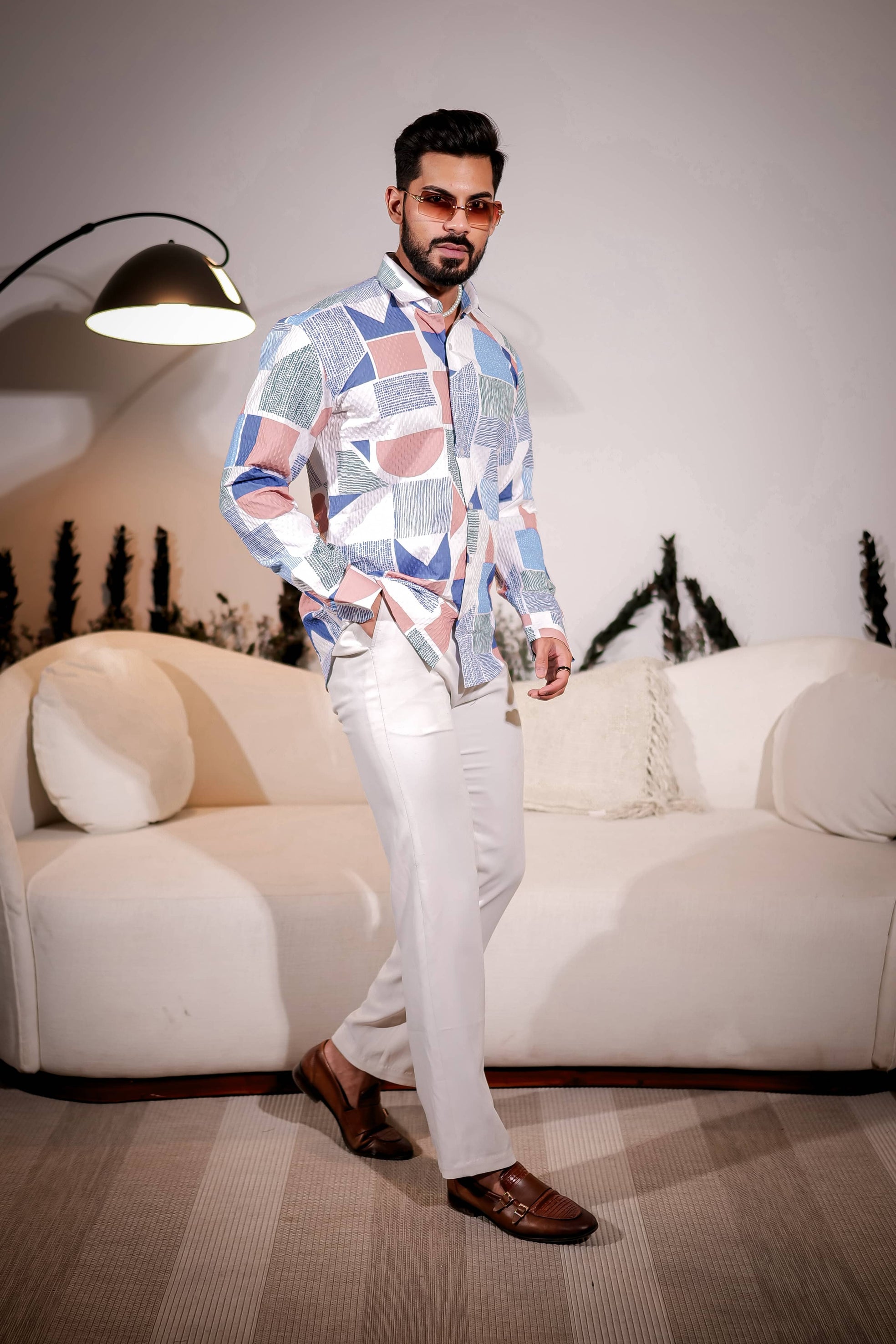 White Multicolor Imported Premium Shirt for Men's