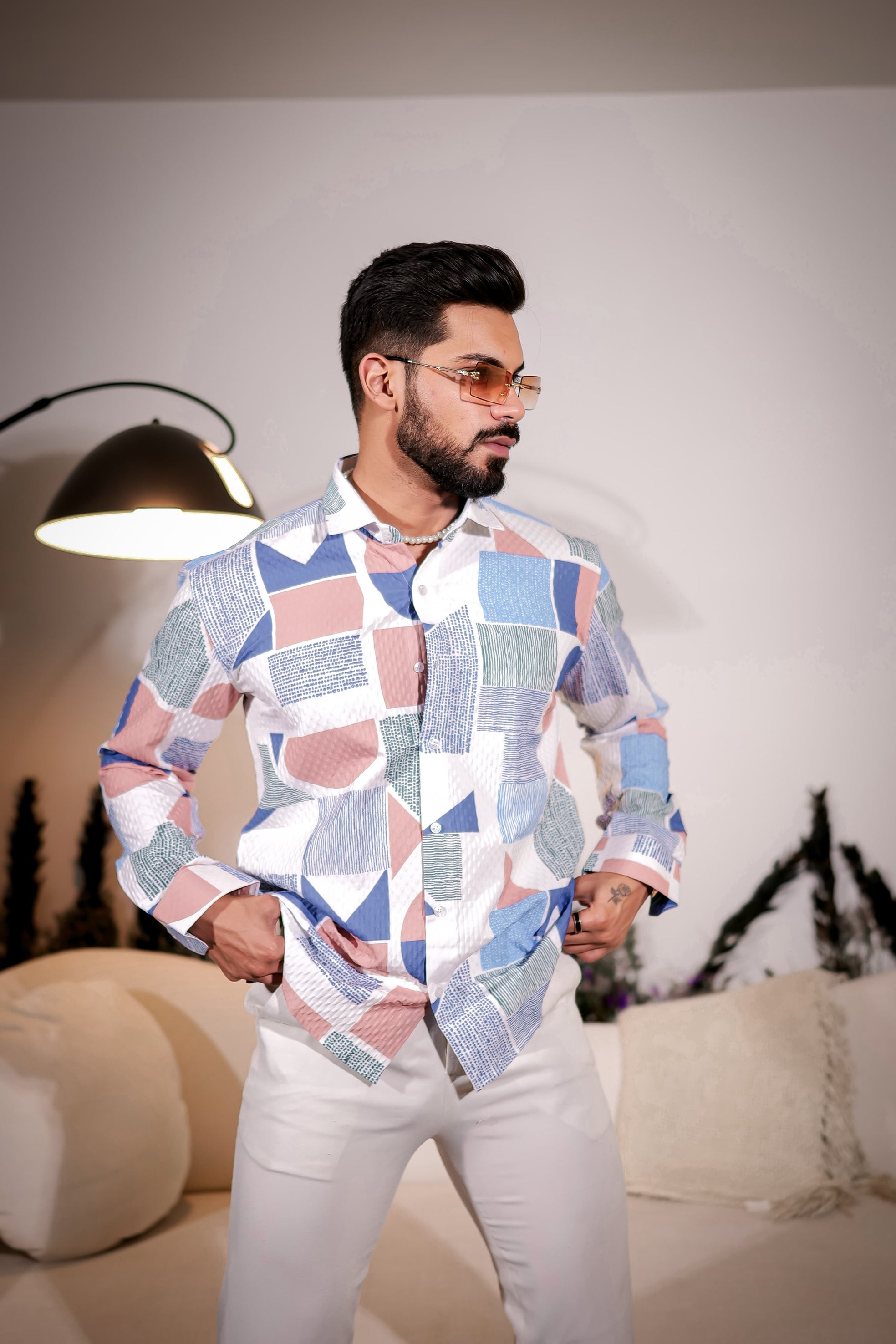 White Multicolor Imported Premium Shirt for Men's