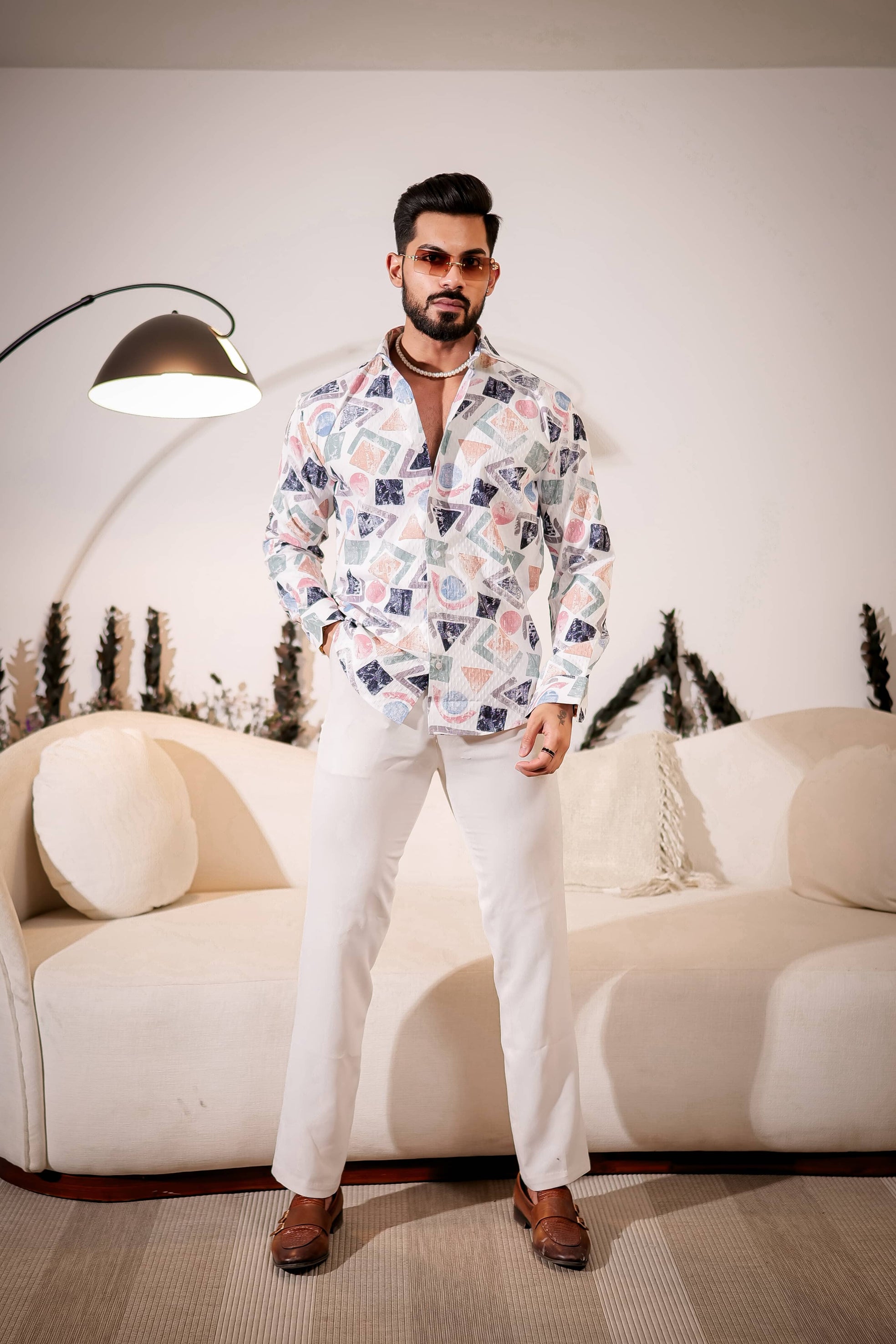 White Multicolor Imported Premium Shirt for Men's