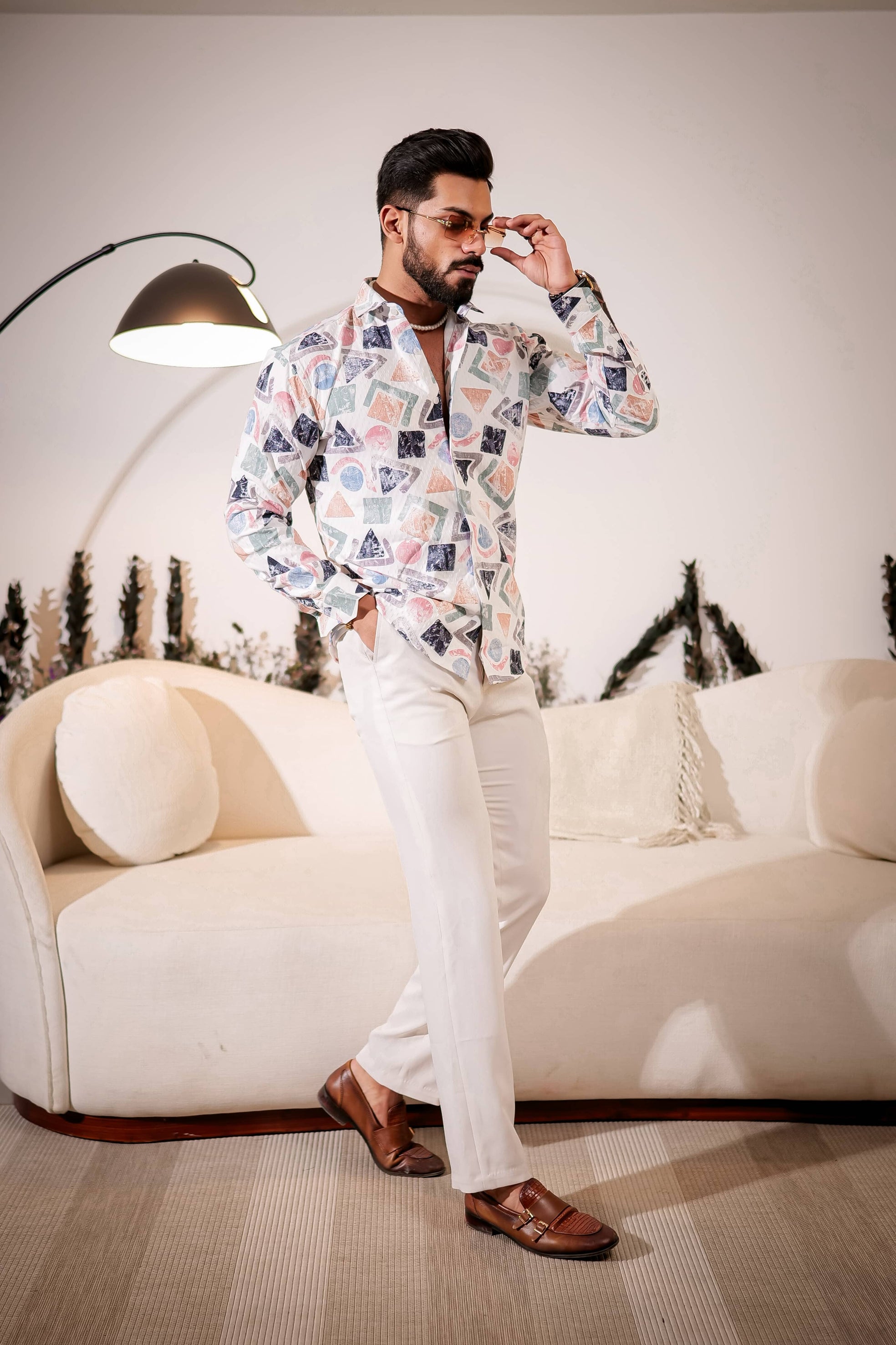 White Multicolor Imported Premium Shirt for Men's