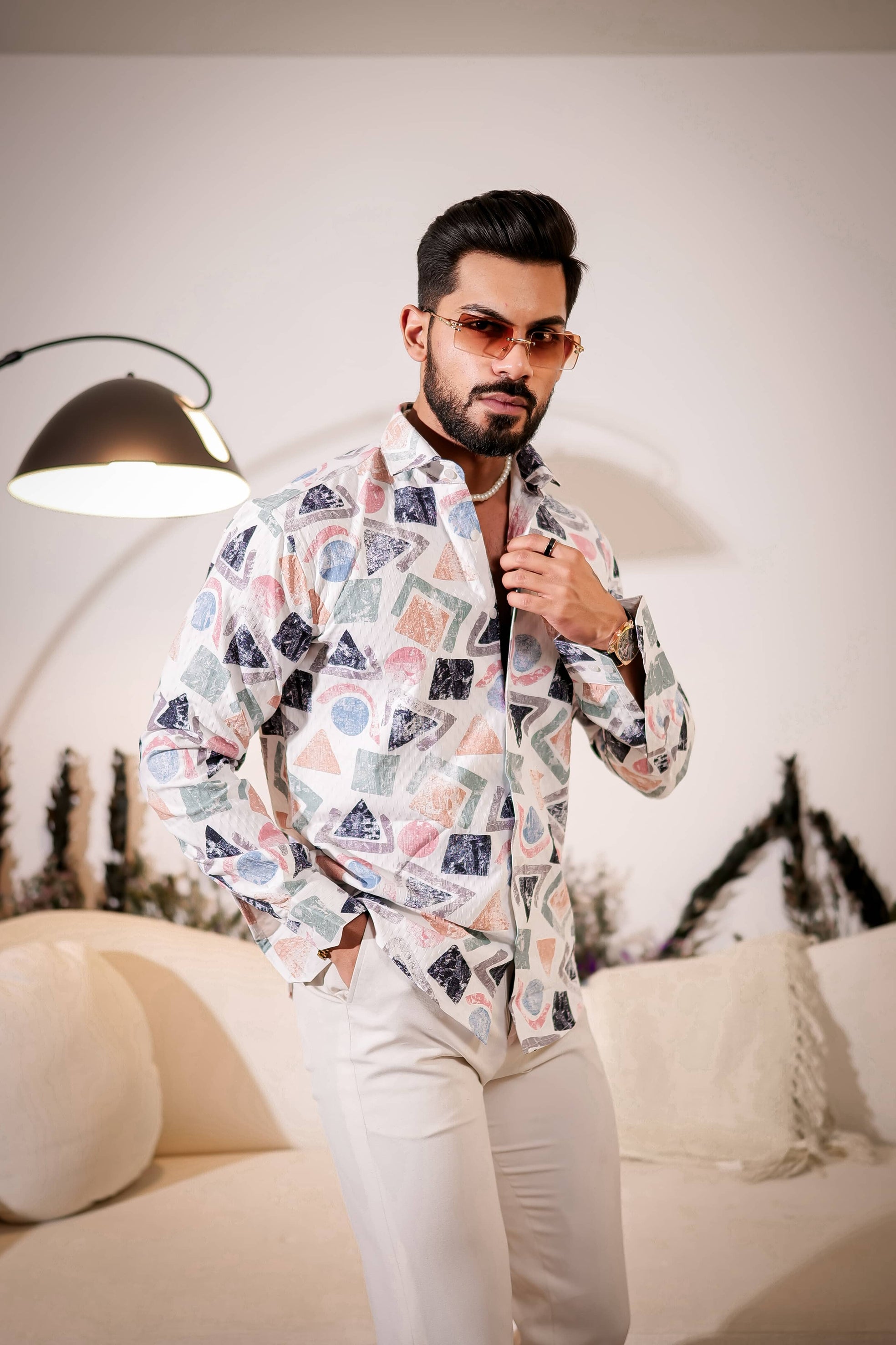 White Multicolor Imported Premium Shirt for Men's