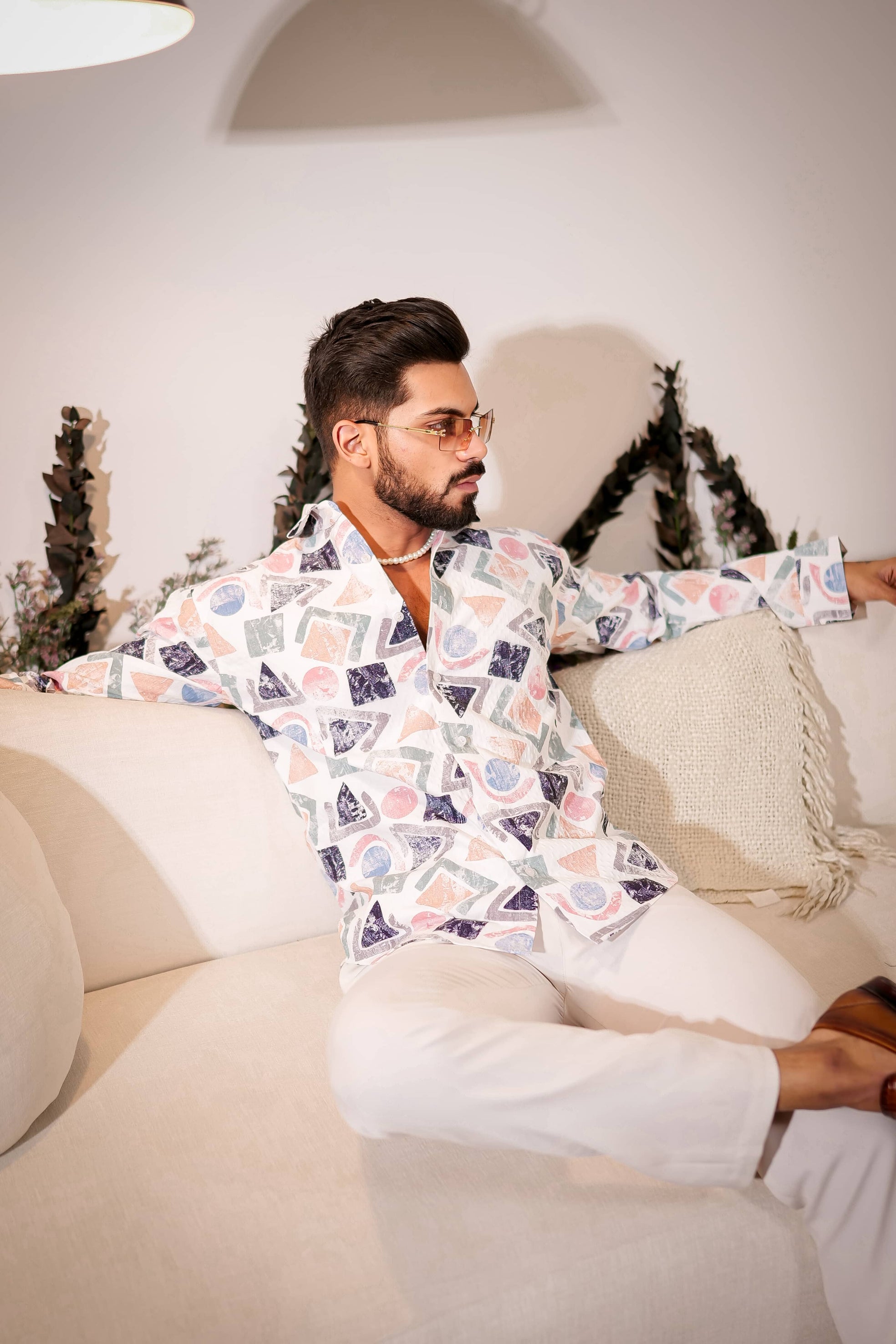 White Multicolor Imported Premium Shirt for Men's
