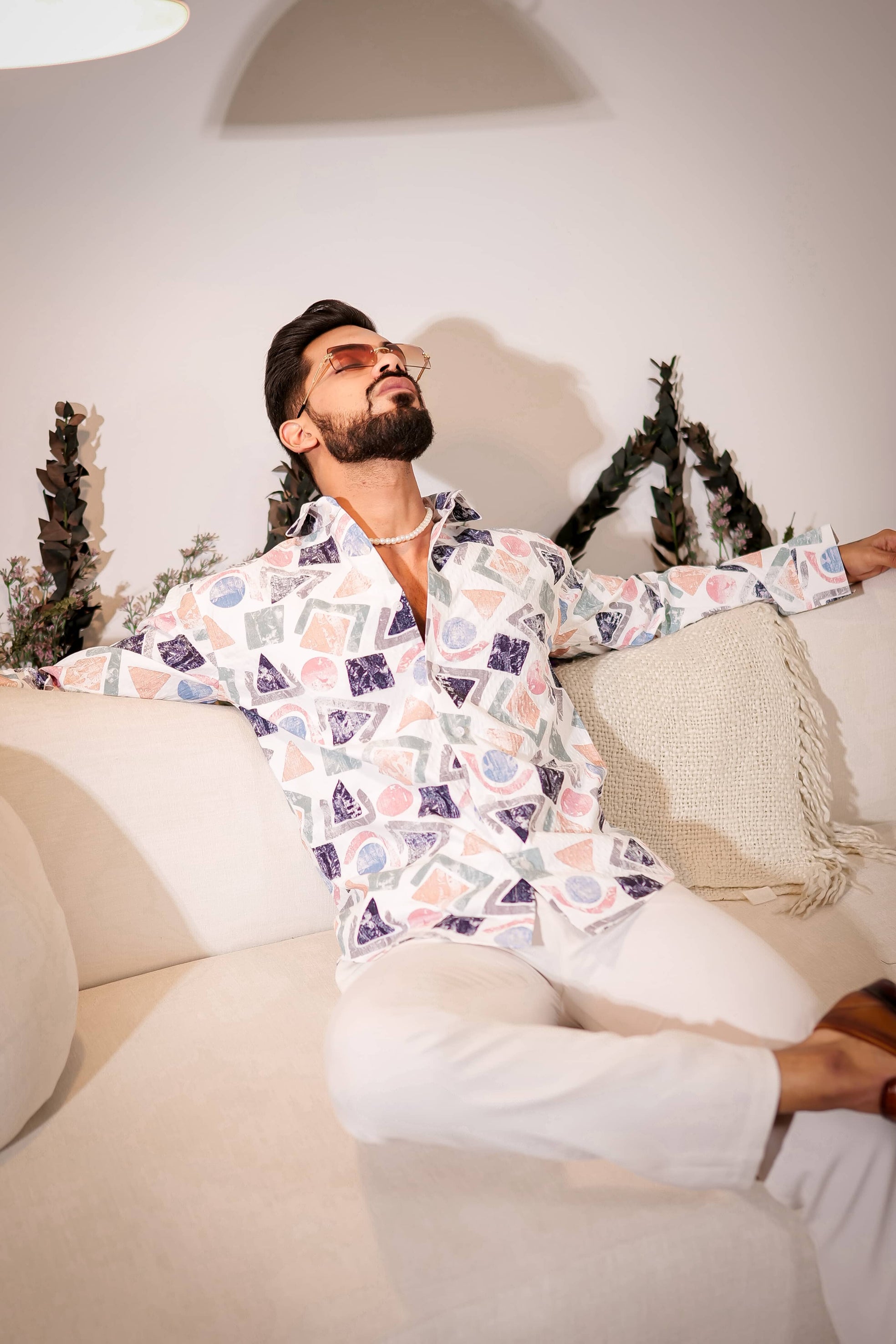 White Multicolor Imported Premium Shirt for Men's