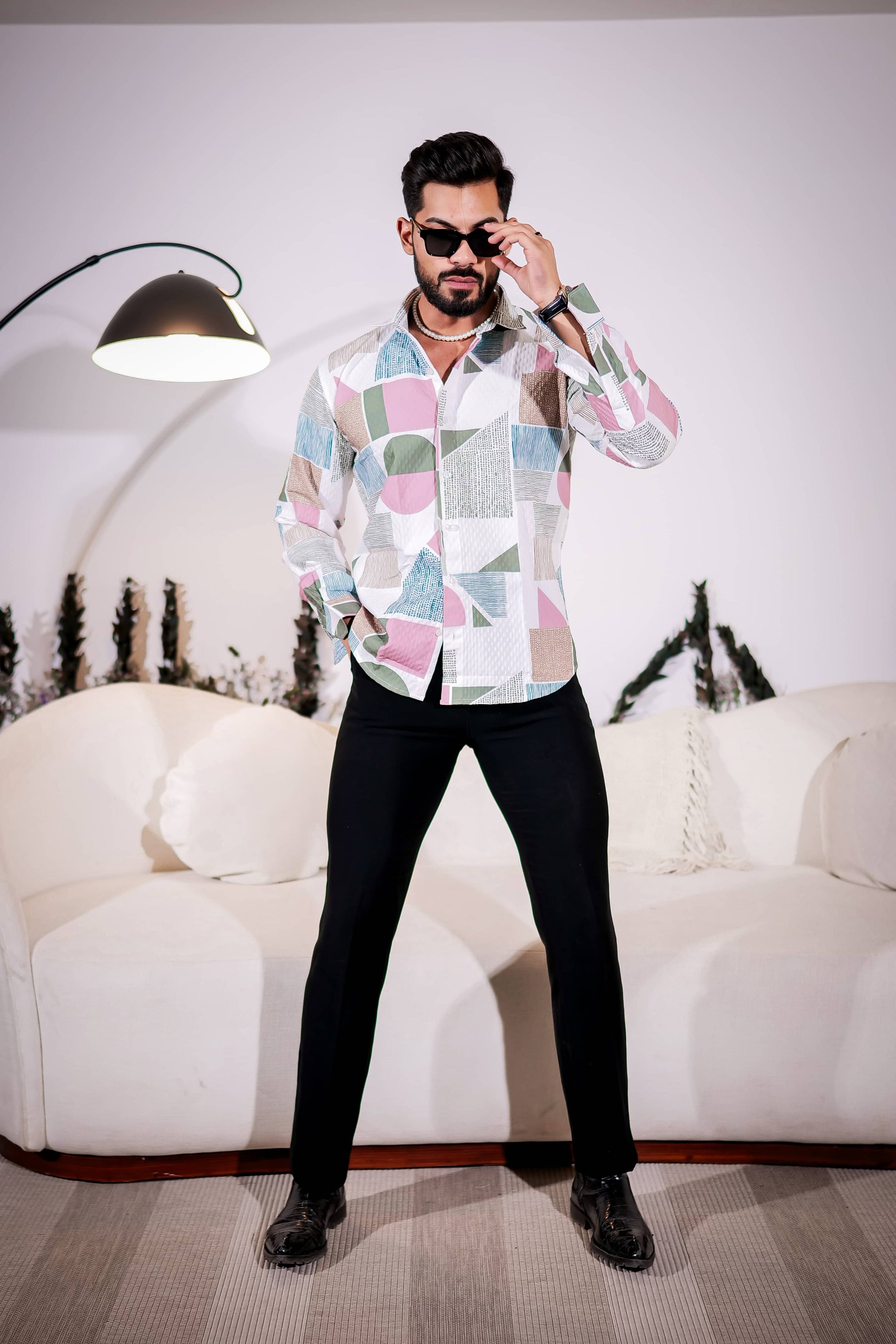 White Multicolor Imported Premium Shirt for Men's