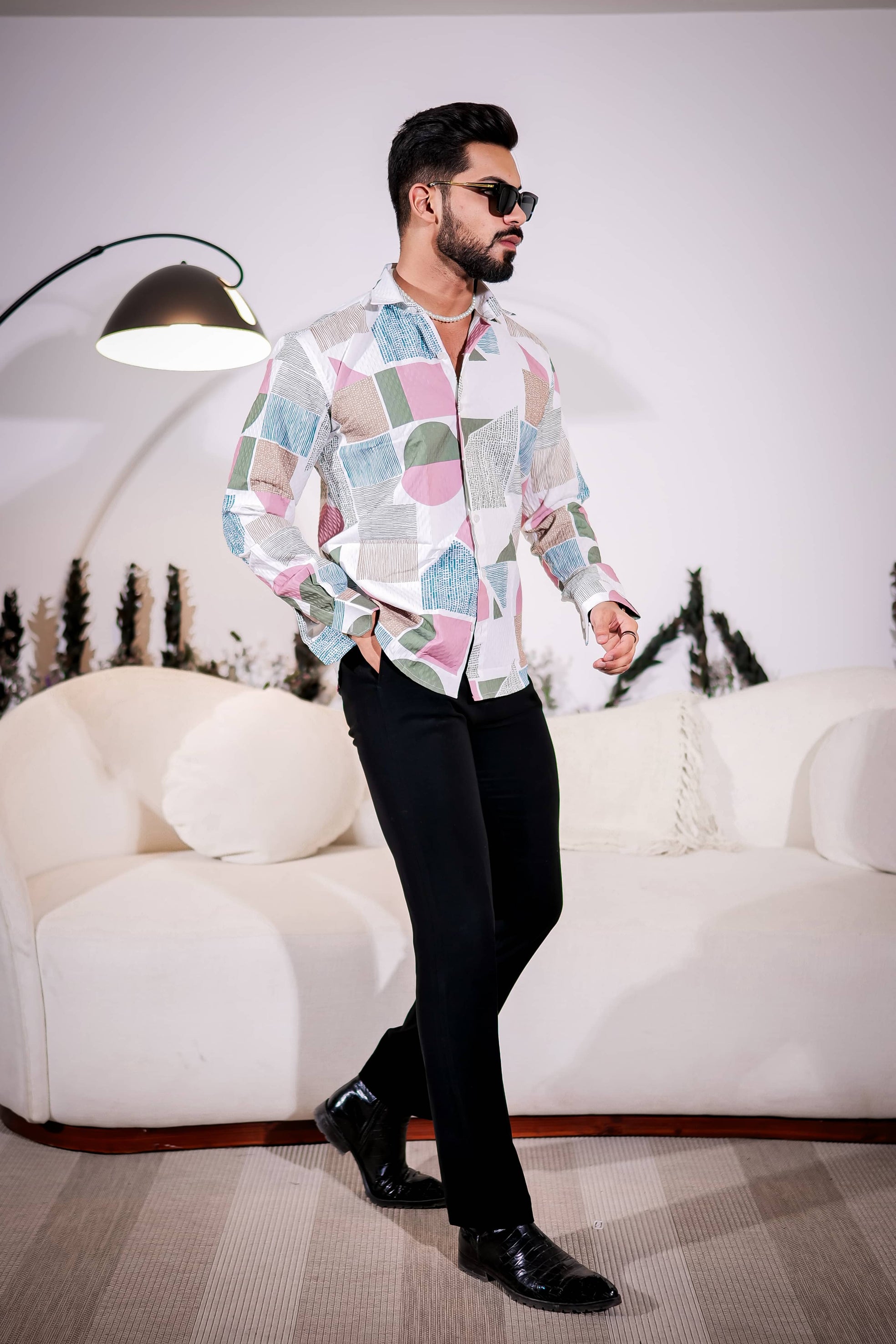 White Multicolor Imported Premium Shirt for Men's