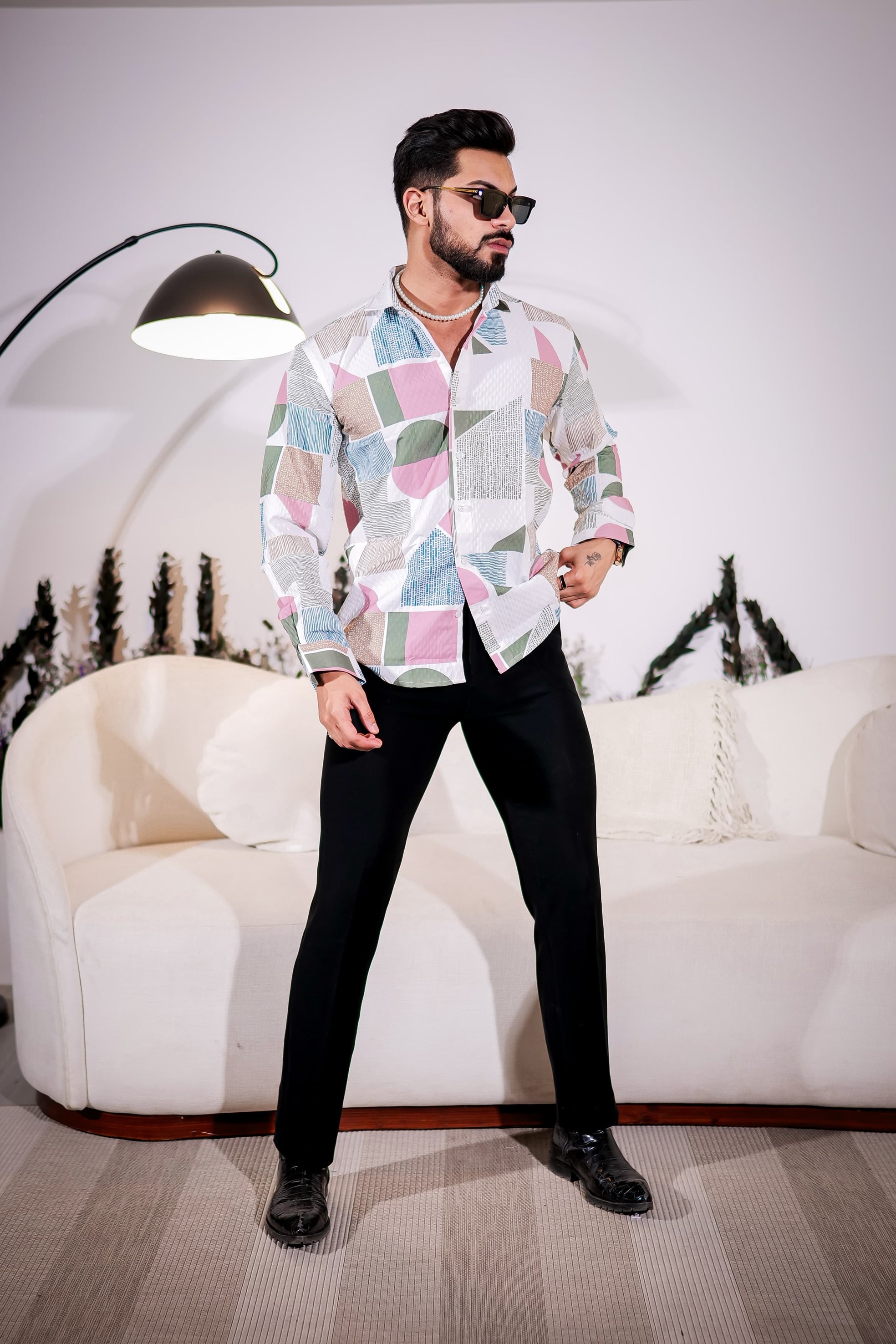 White Multicolor Imported Premium Shirt for Men's