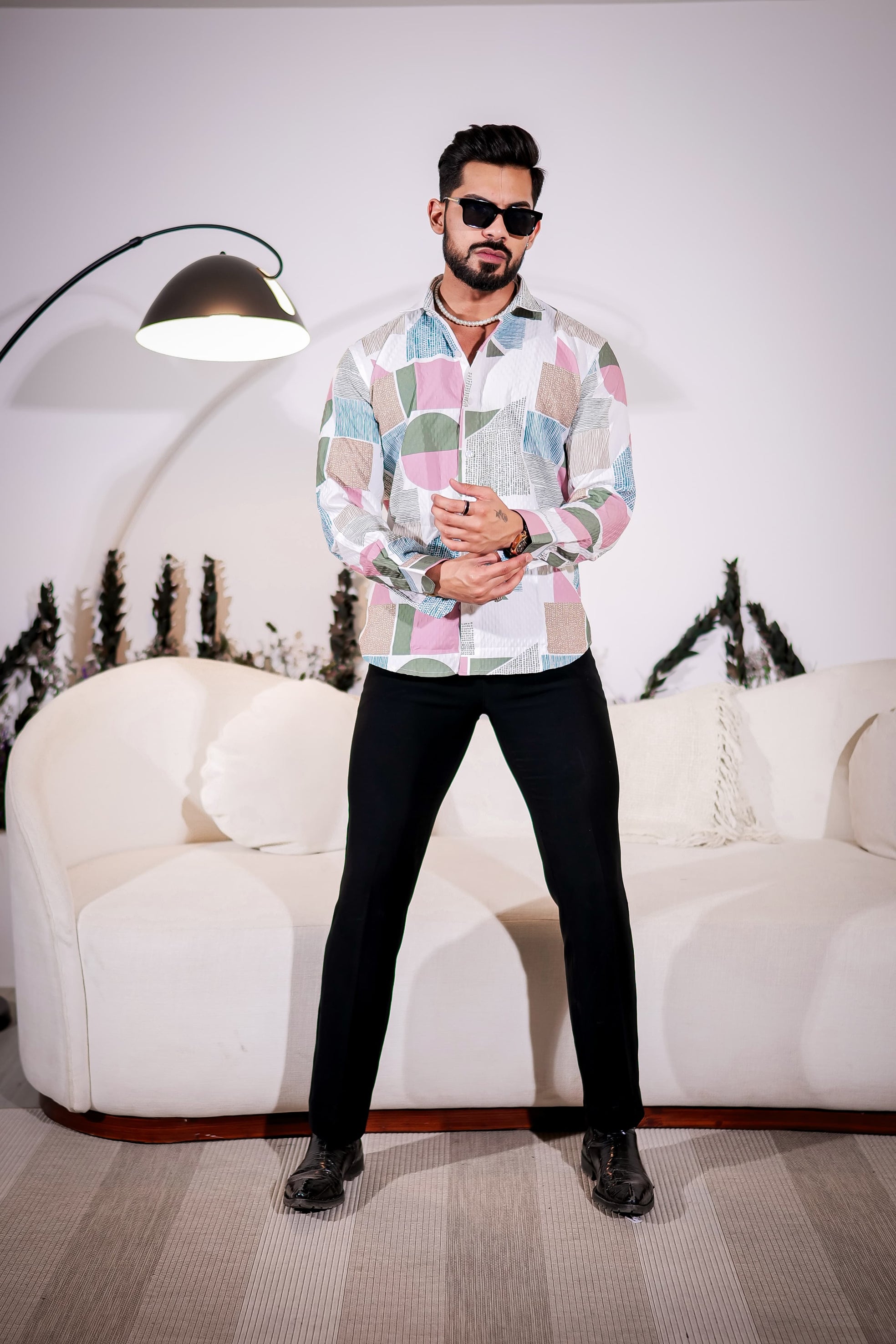 White Multicolor Imported Premium Shirt for Men's