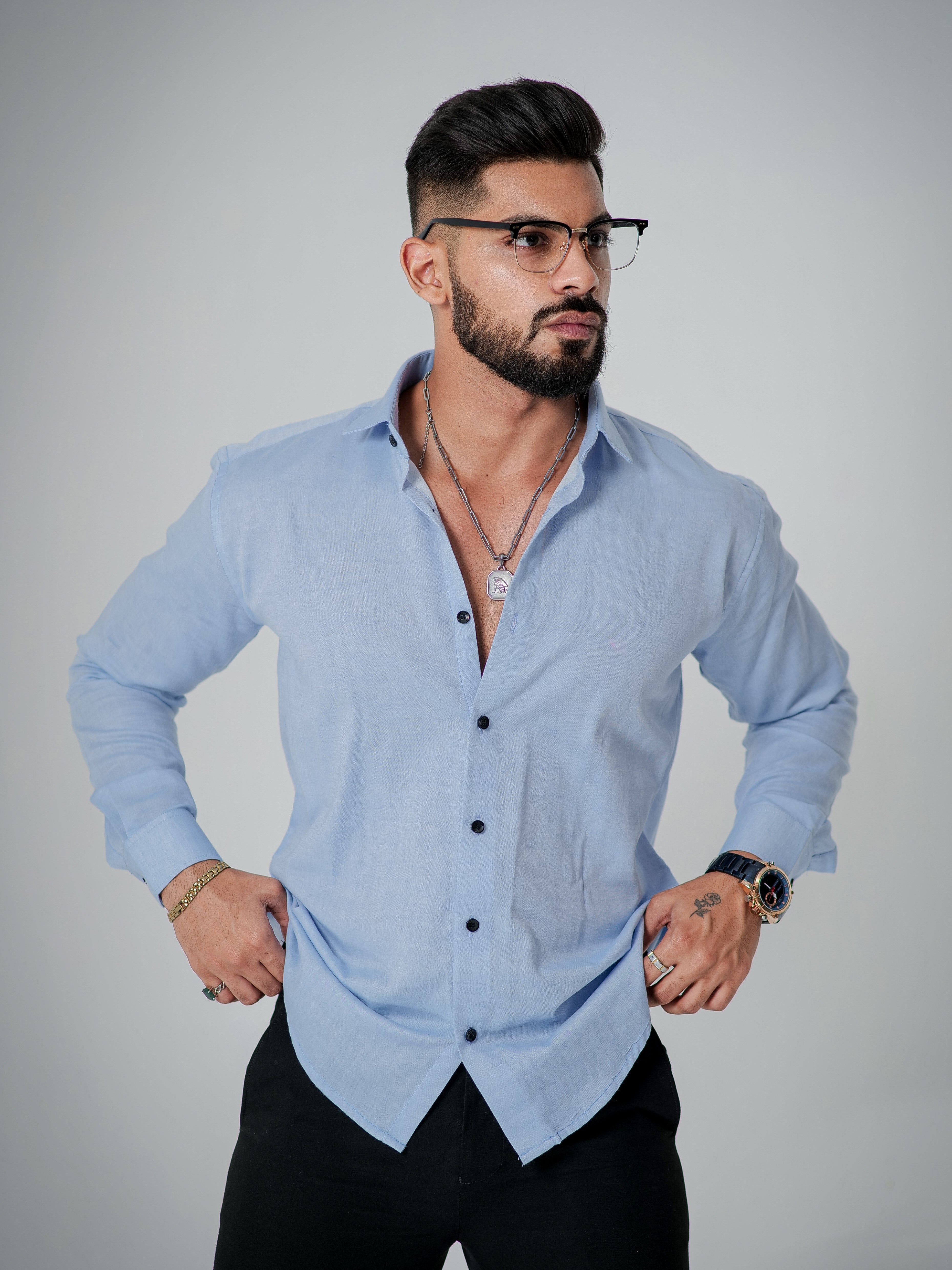 Sky  Luxury Formal linen Cotton Shirt For Men&#39;s