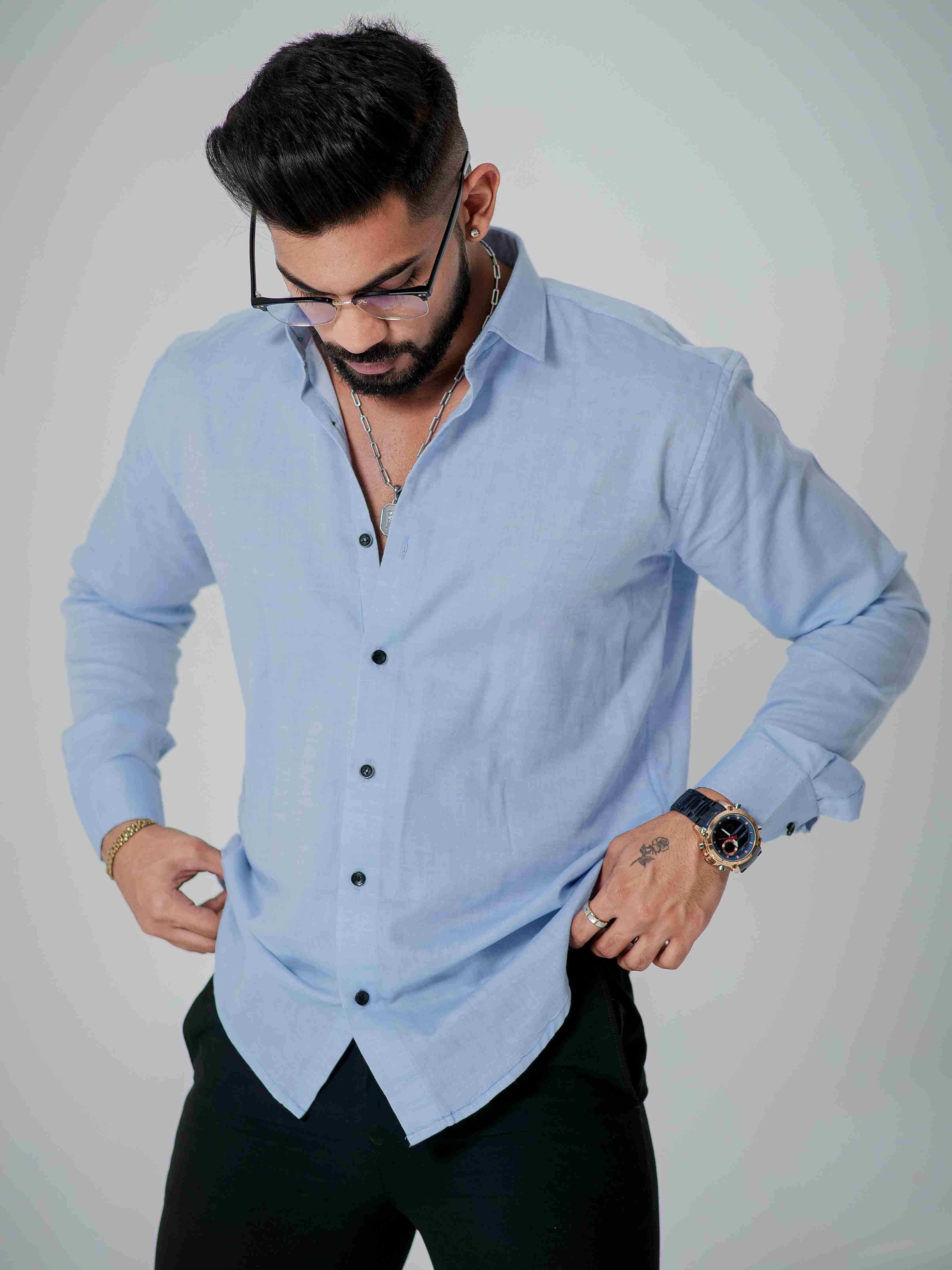 Sky  Luxury Formal linen Cotton Shirt For Men&#39;s