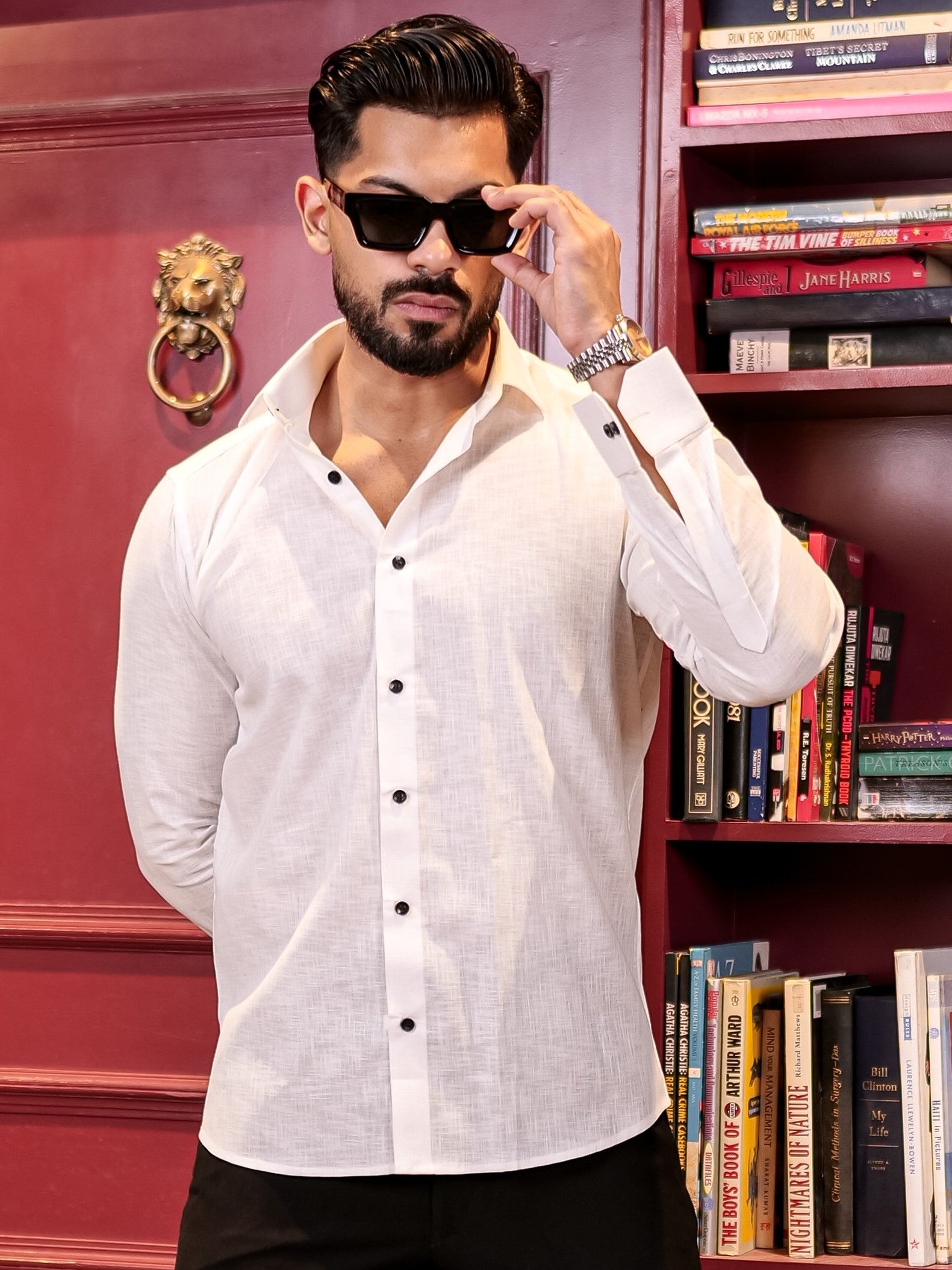 WHITE LUXURY FORMAL LINEN COTTON FOR MEN'S SHIRT
