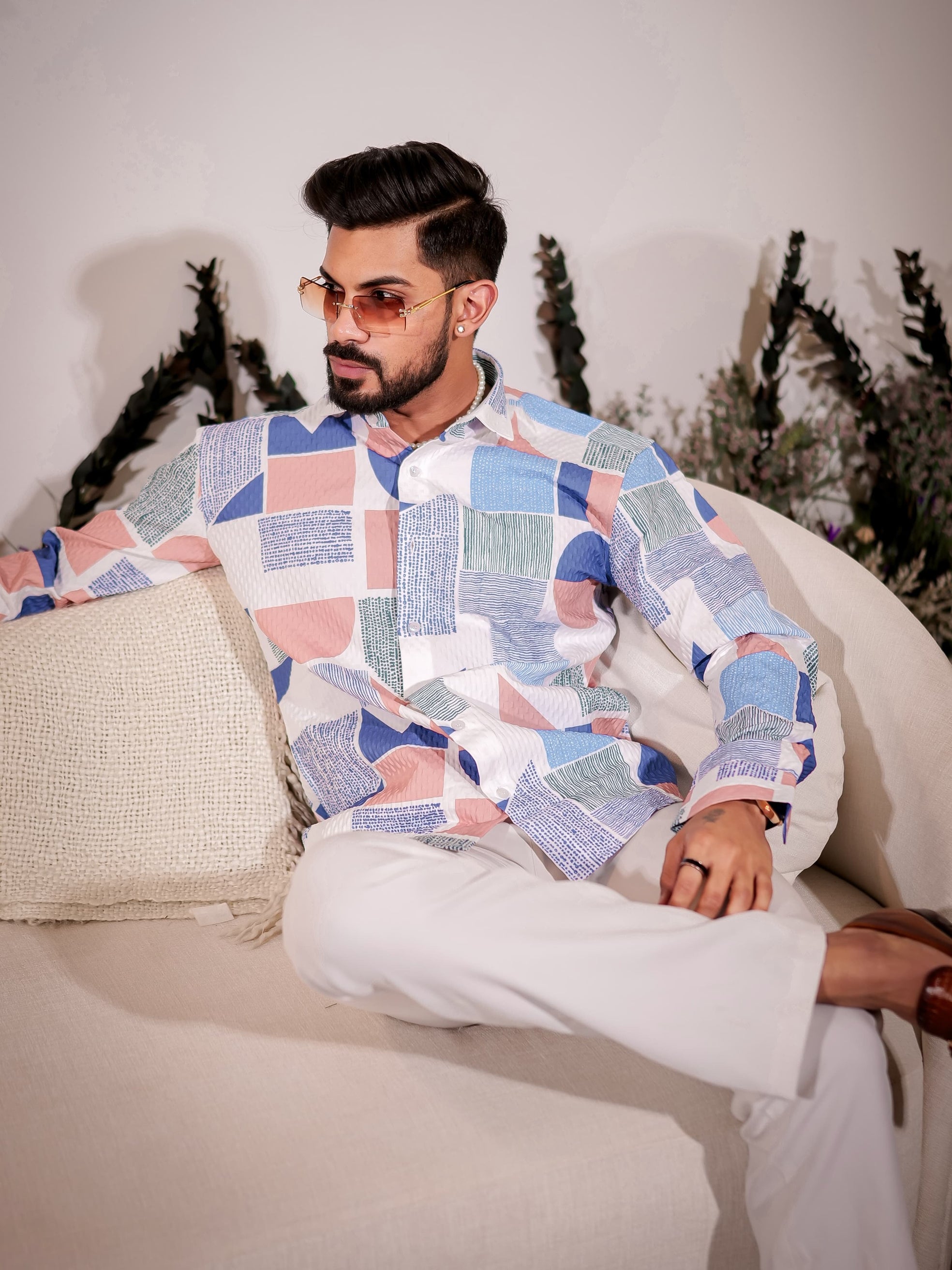 White Multicolor Imported Premium Shirt for Men's