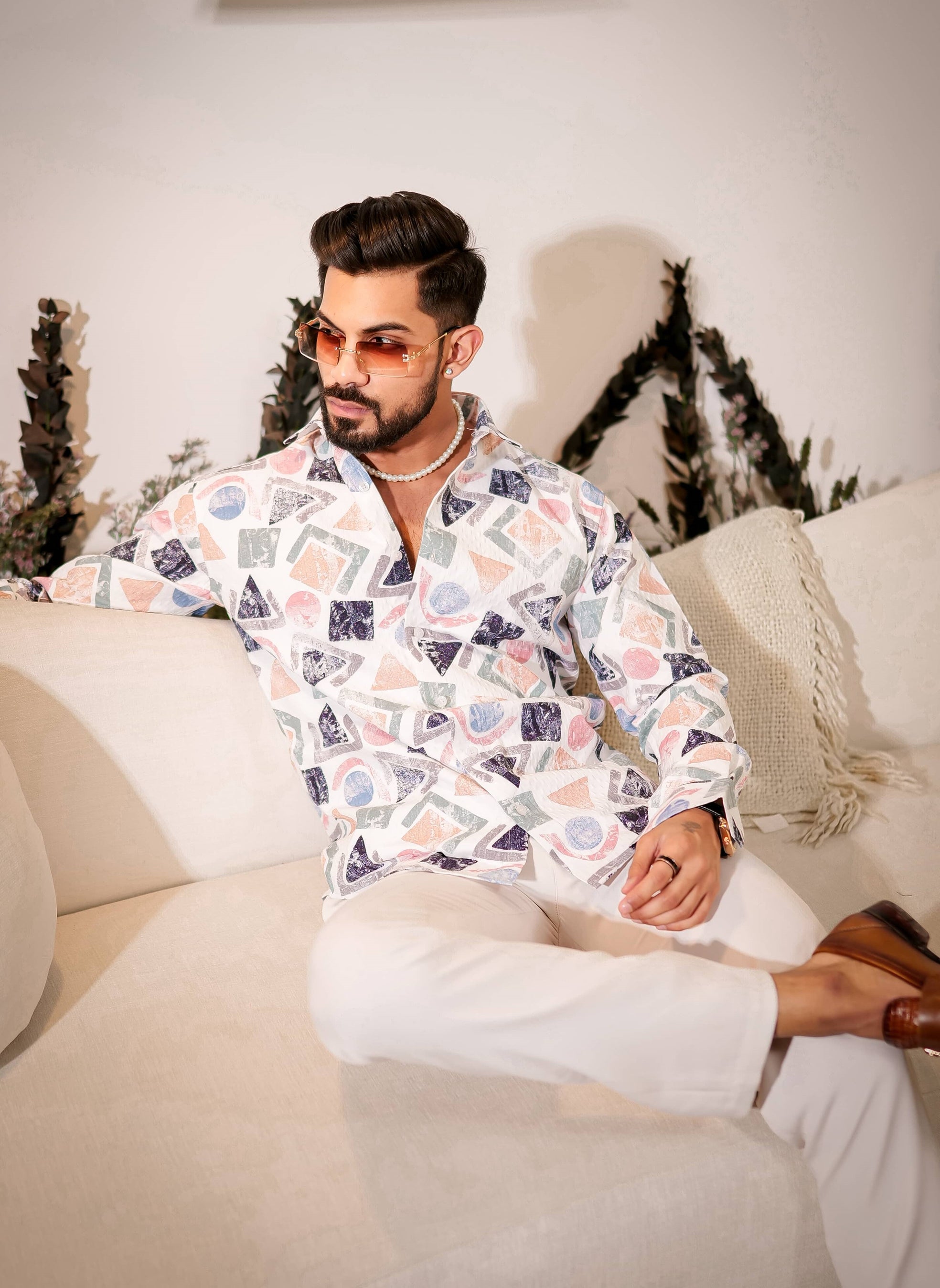 White Multicolor Imported Premium Shirt for Men's