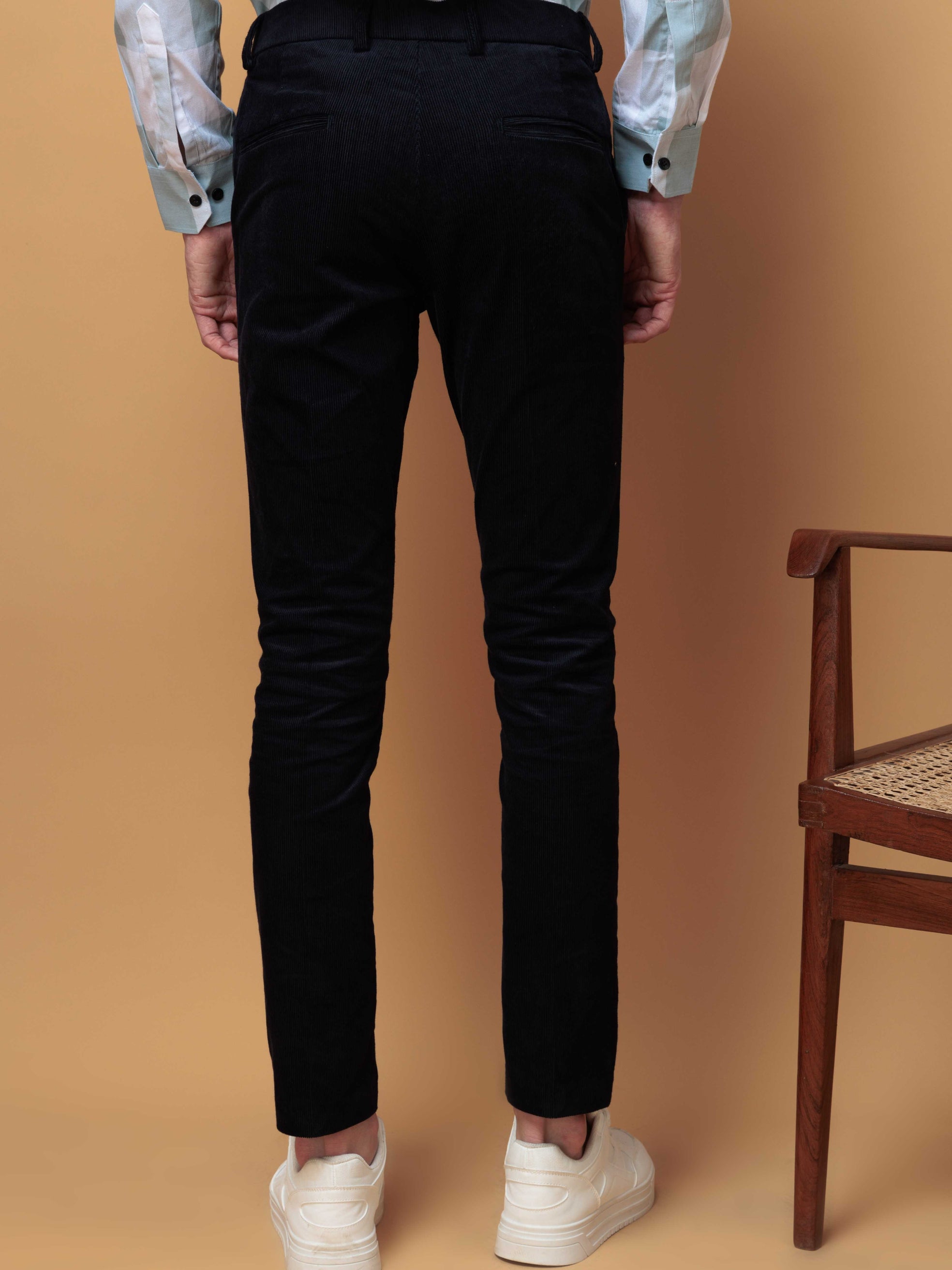 FOOMER BLUE CORDUROY RELAXED FIT TROUSERS FOR MEN'S