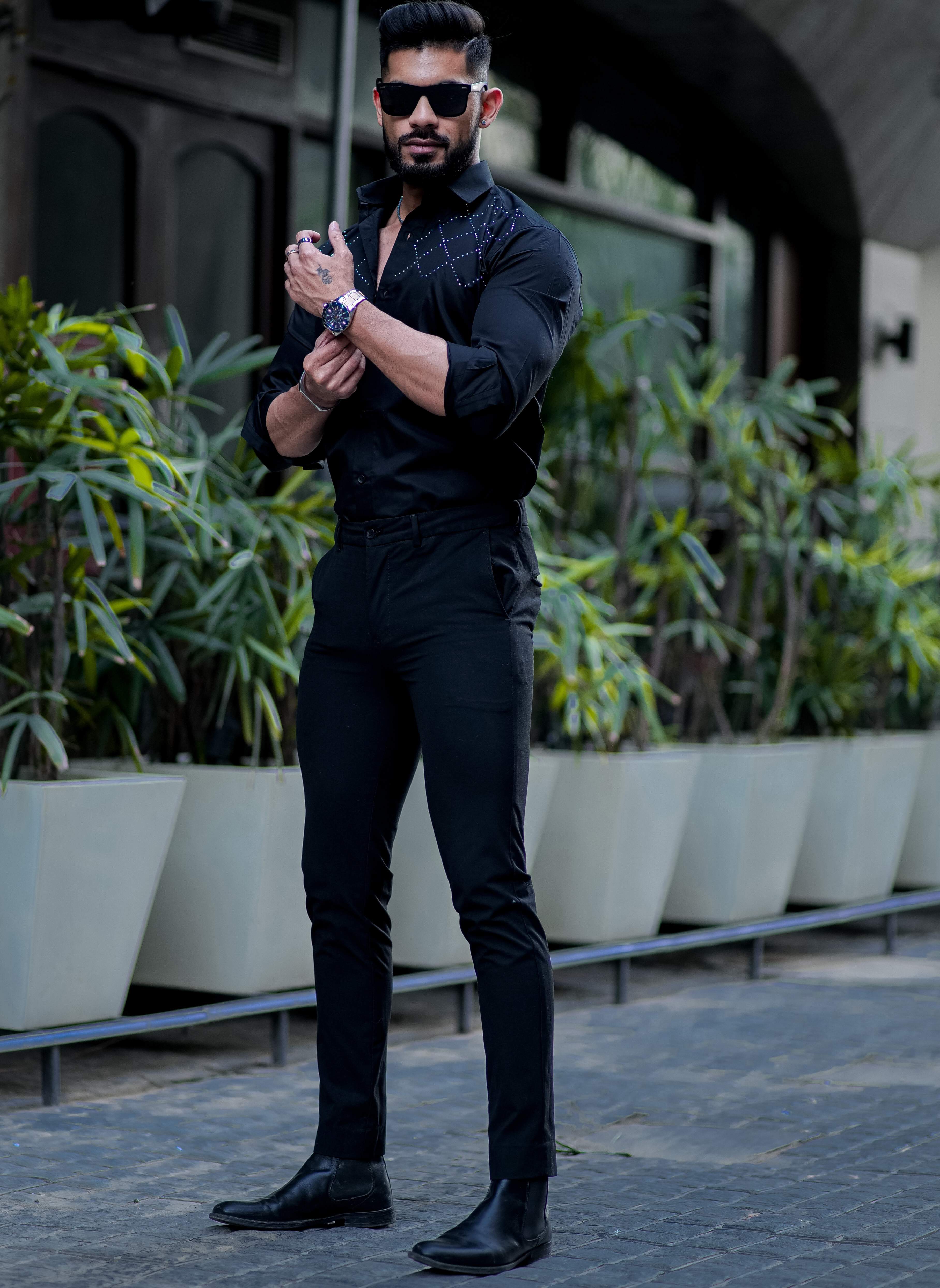 Starry Beaded Black Premium Shirt For Men