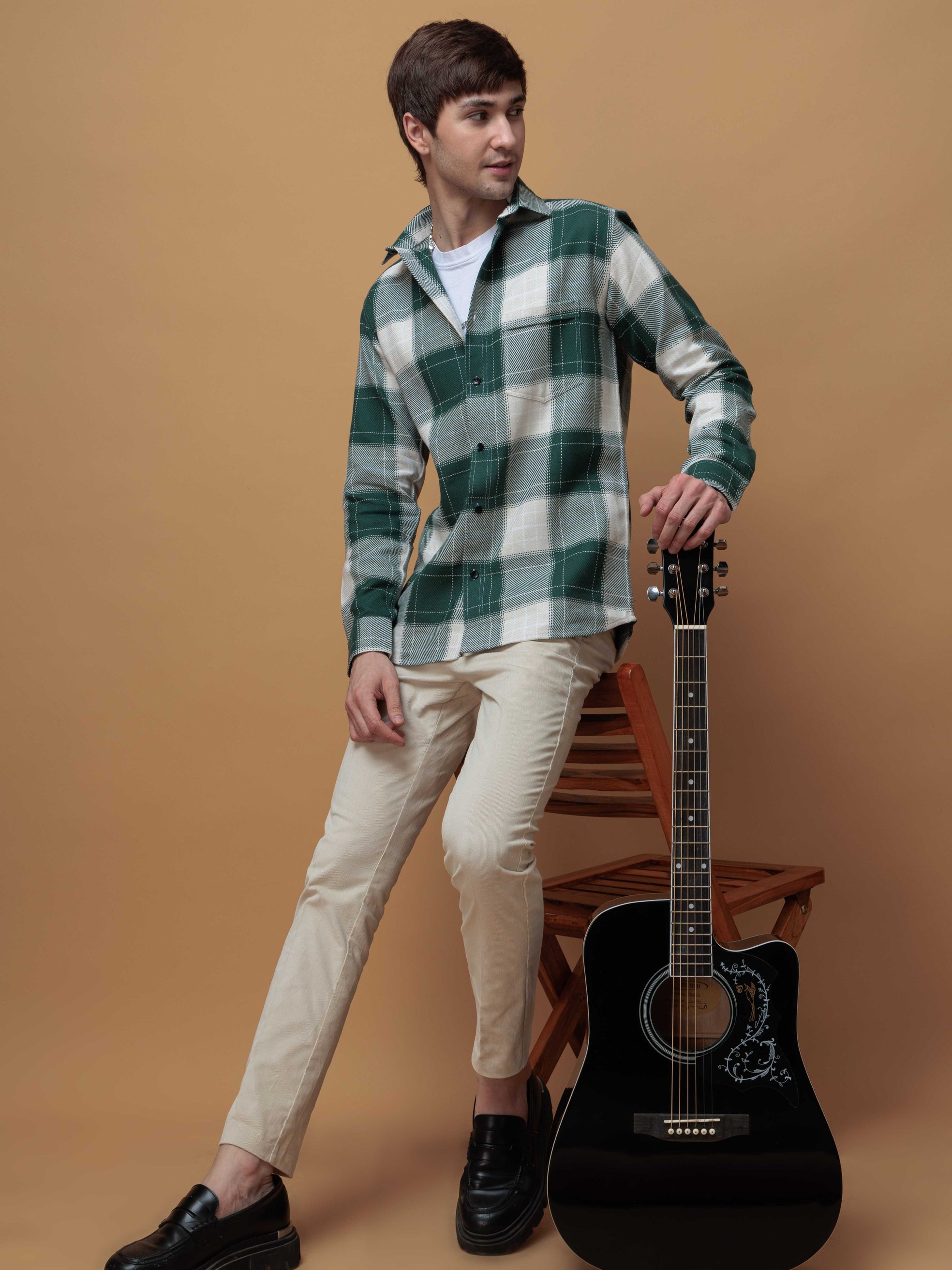 FOOMER TARTAN GREEN CHECKED CASUAL SHIRT FOR MEN'S