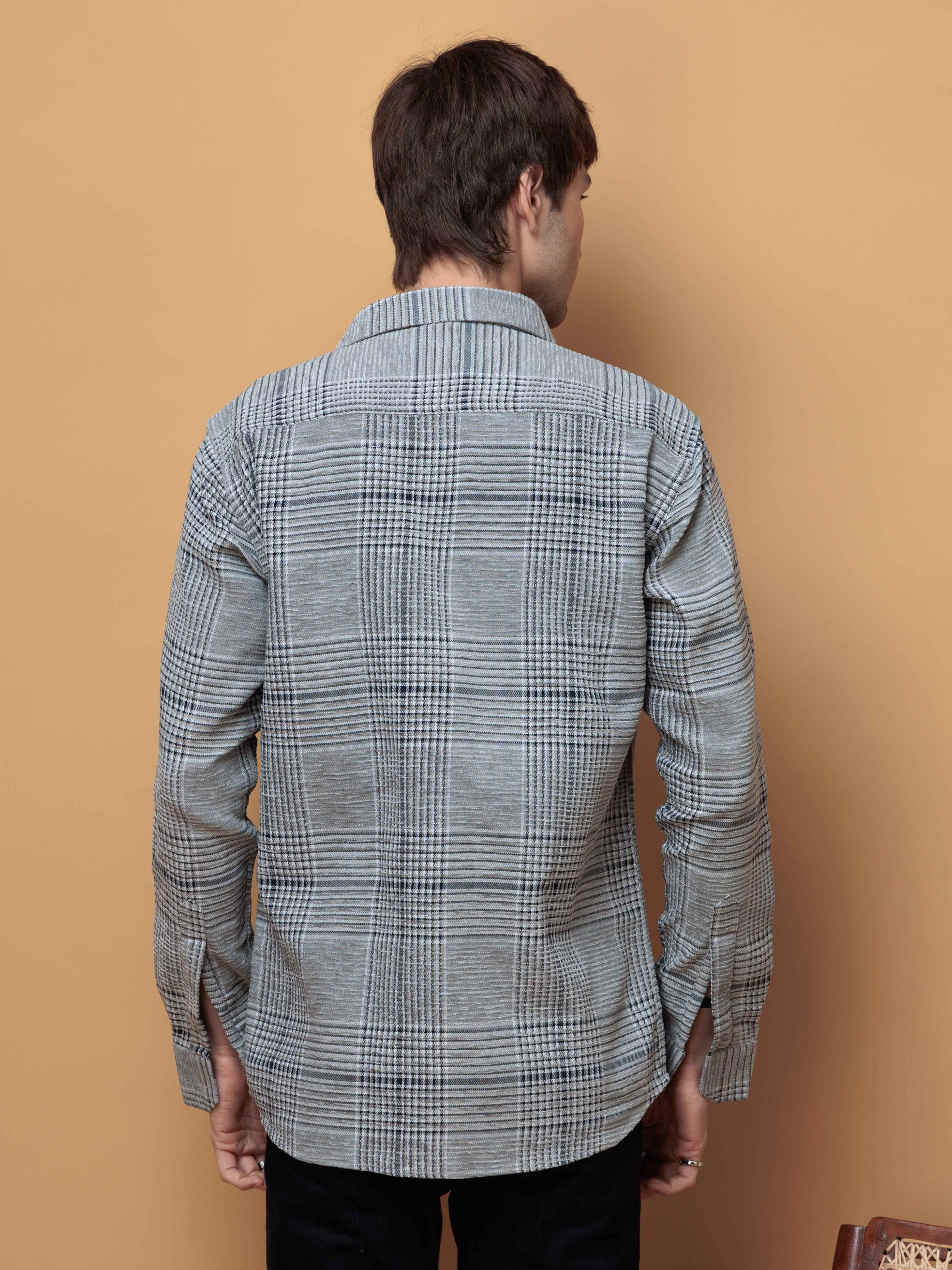 FOOMER GREY GLEN CHECKED CASUAL SHIRT FOR MEN'S