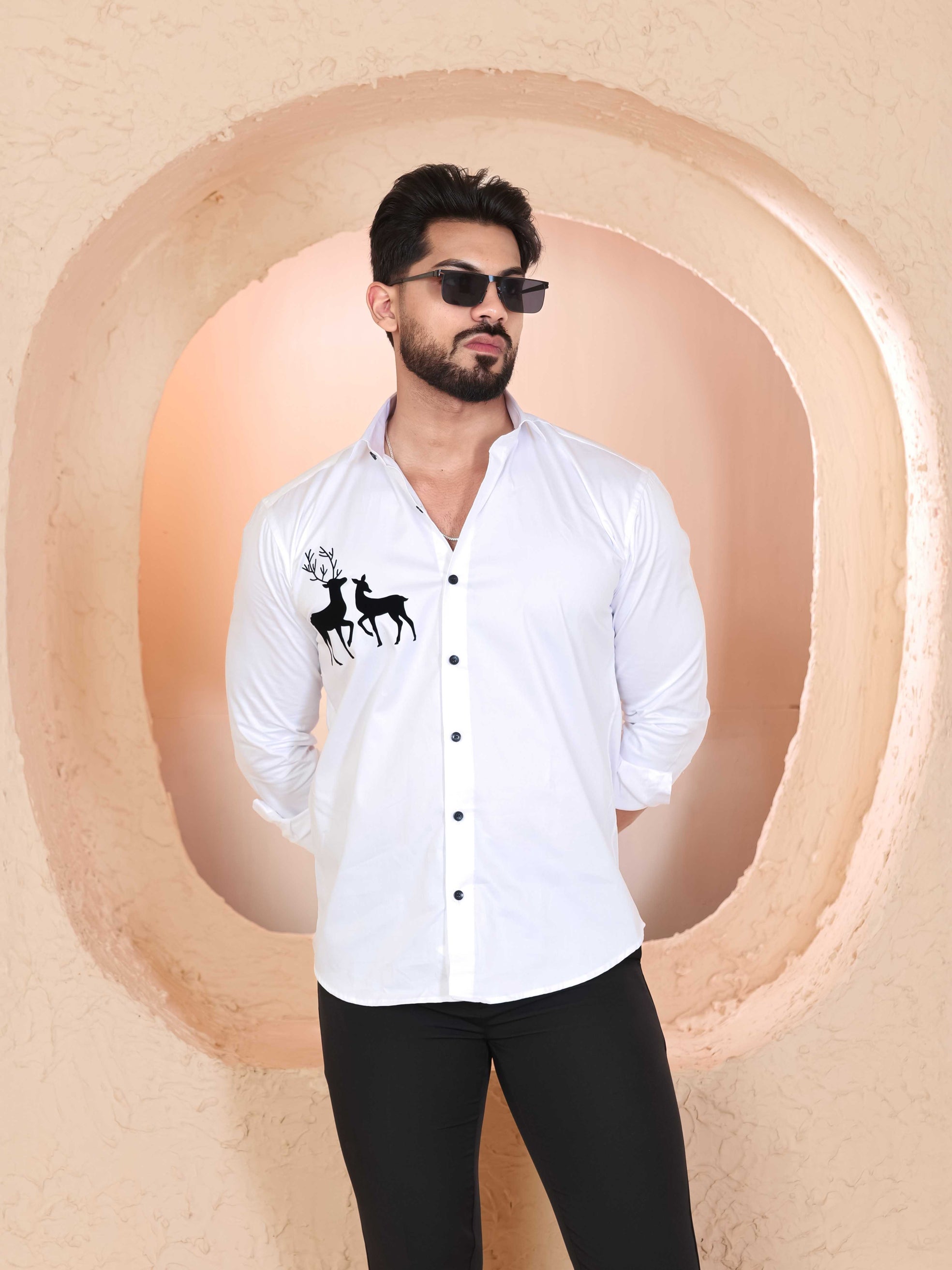 FOOMER WHITE DEER DESIGNER SHIRT FOR MEN'S