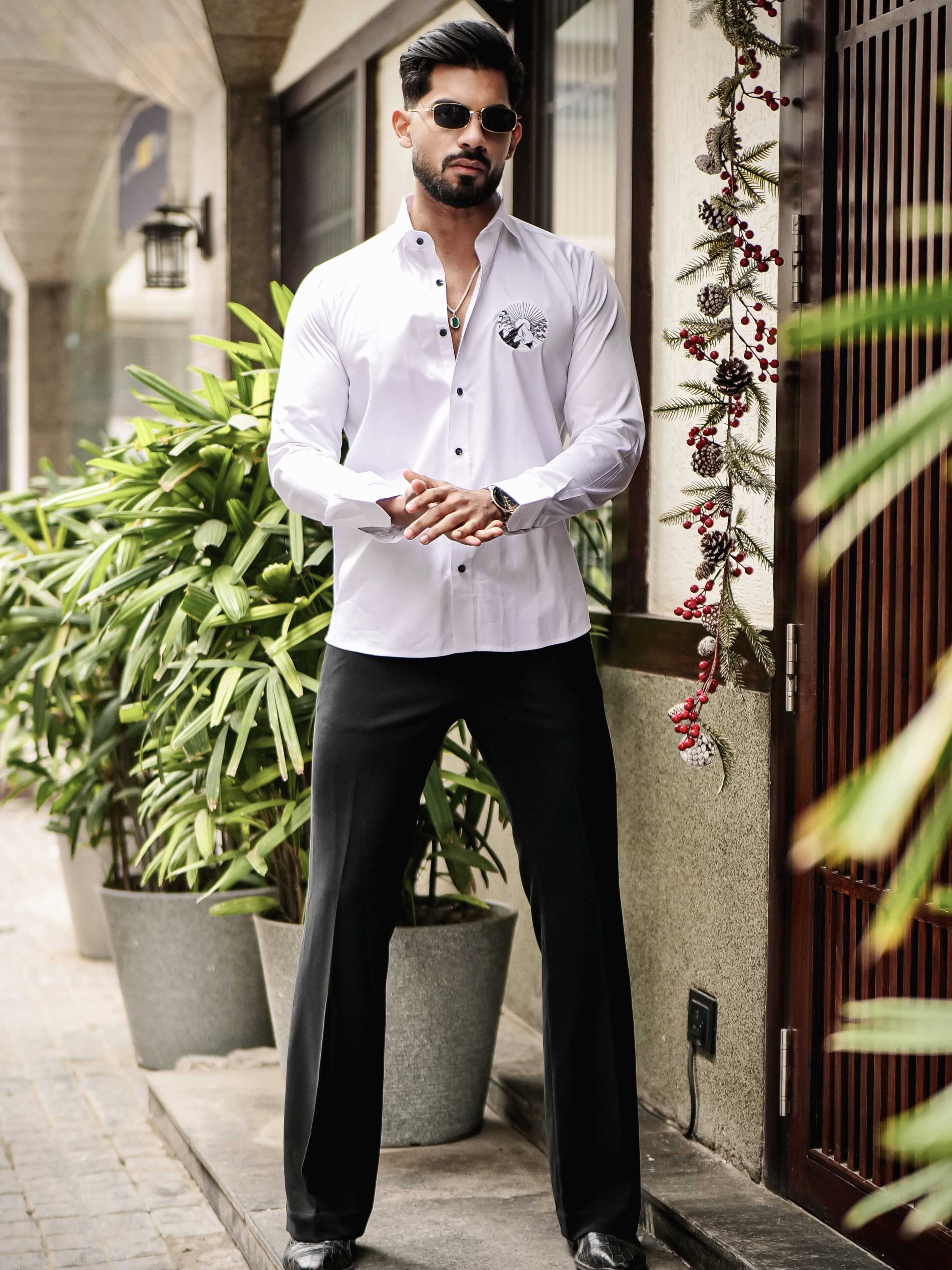 WHITE EMBROIDERED DESIGNER SHIRT FOR MEN'S