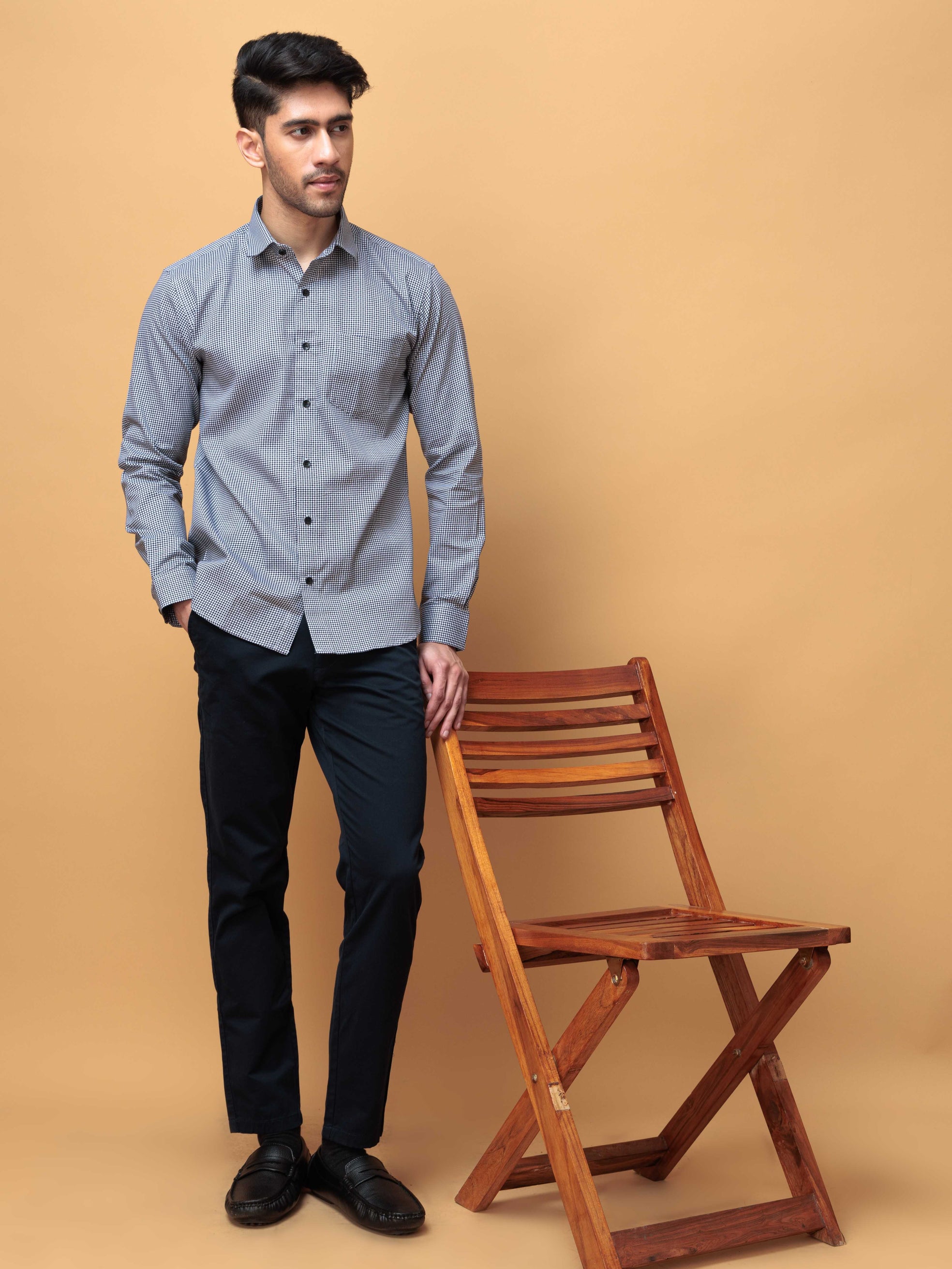 FOOMER WHITE MINI CHECKED COTTON CASUAL SHIRT FOR MEN'S